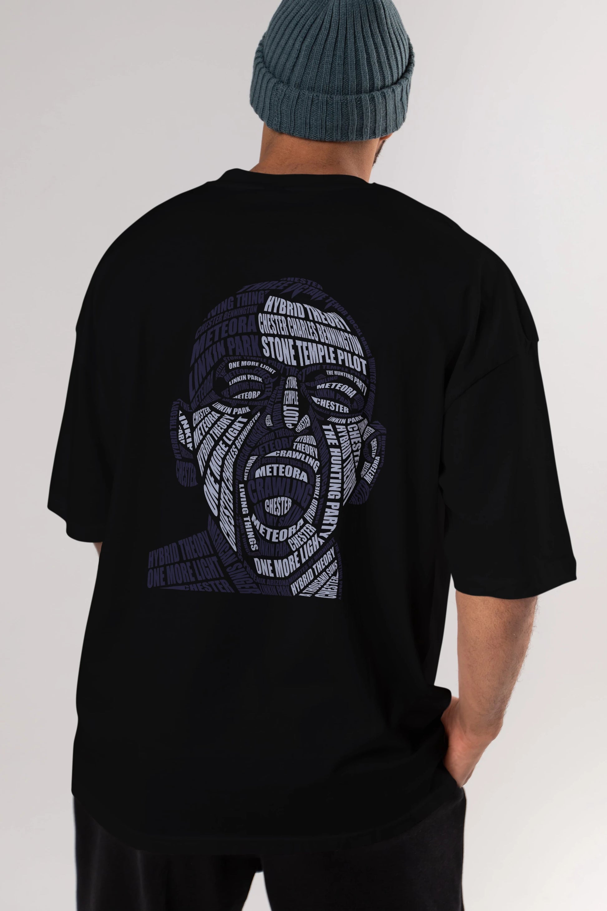 Chester Bennington Calligram Arka Baskılı Oversize t-shirt %100 pamuk Erkek Kadın Unisex