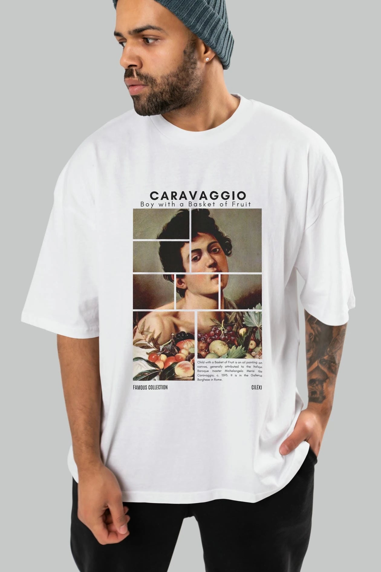 Caravaggio Boy ön Baskılı Oversize t-shirt Erkek Kadın Bisiklet Yaka Pamuk tişort