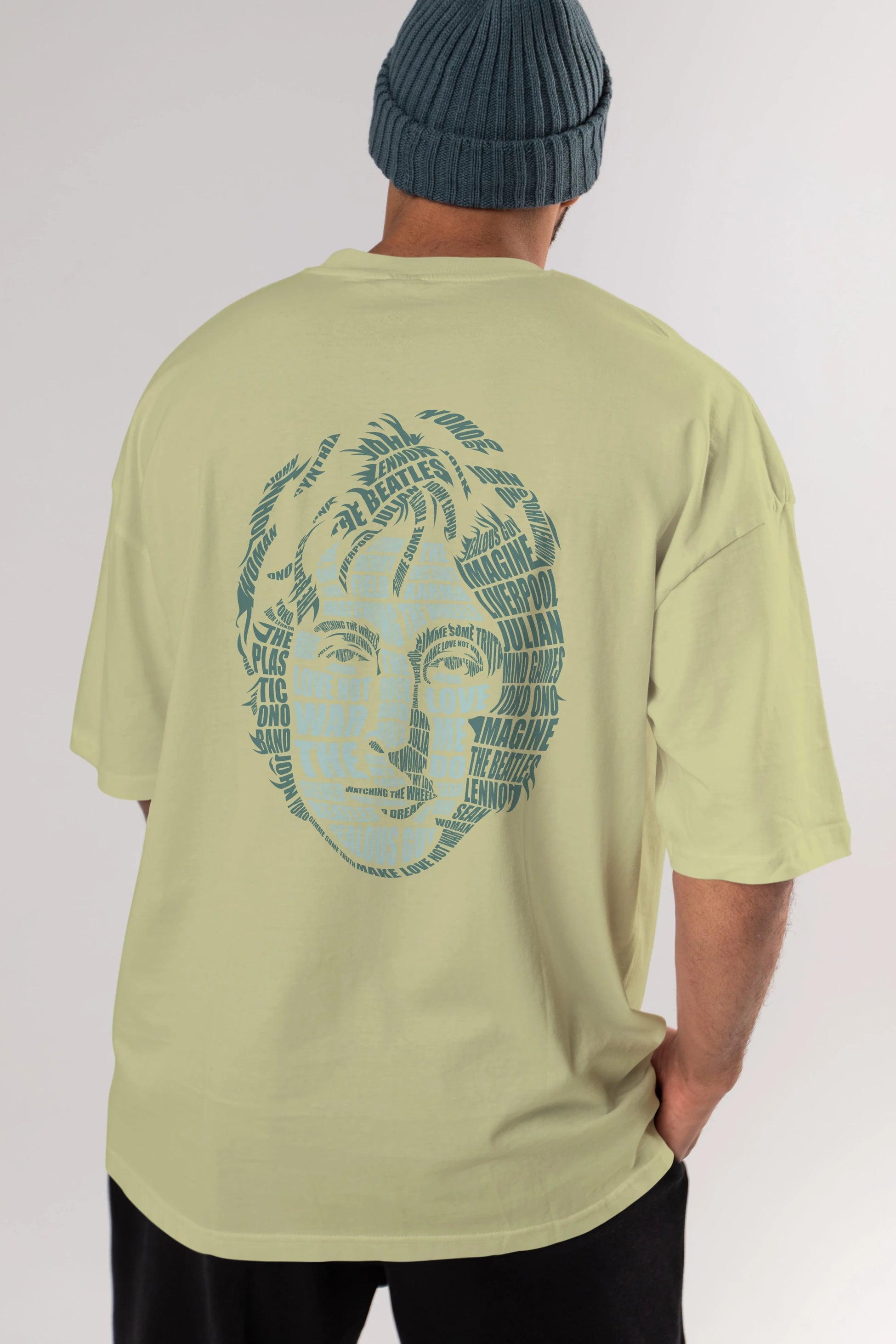 John Lennon Calligram Arka Baskılı Oversize t-shirt %100 pamuk Erkek Kadın Unisex