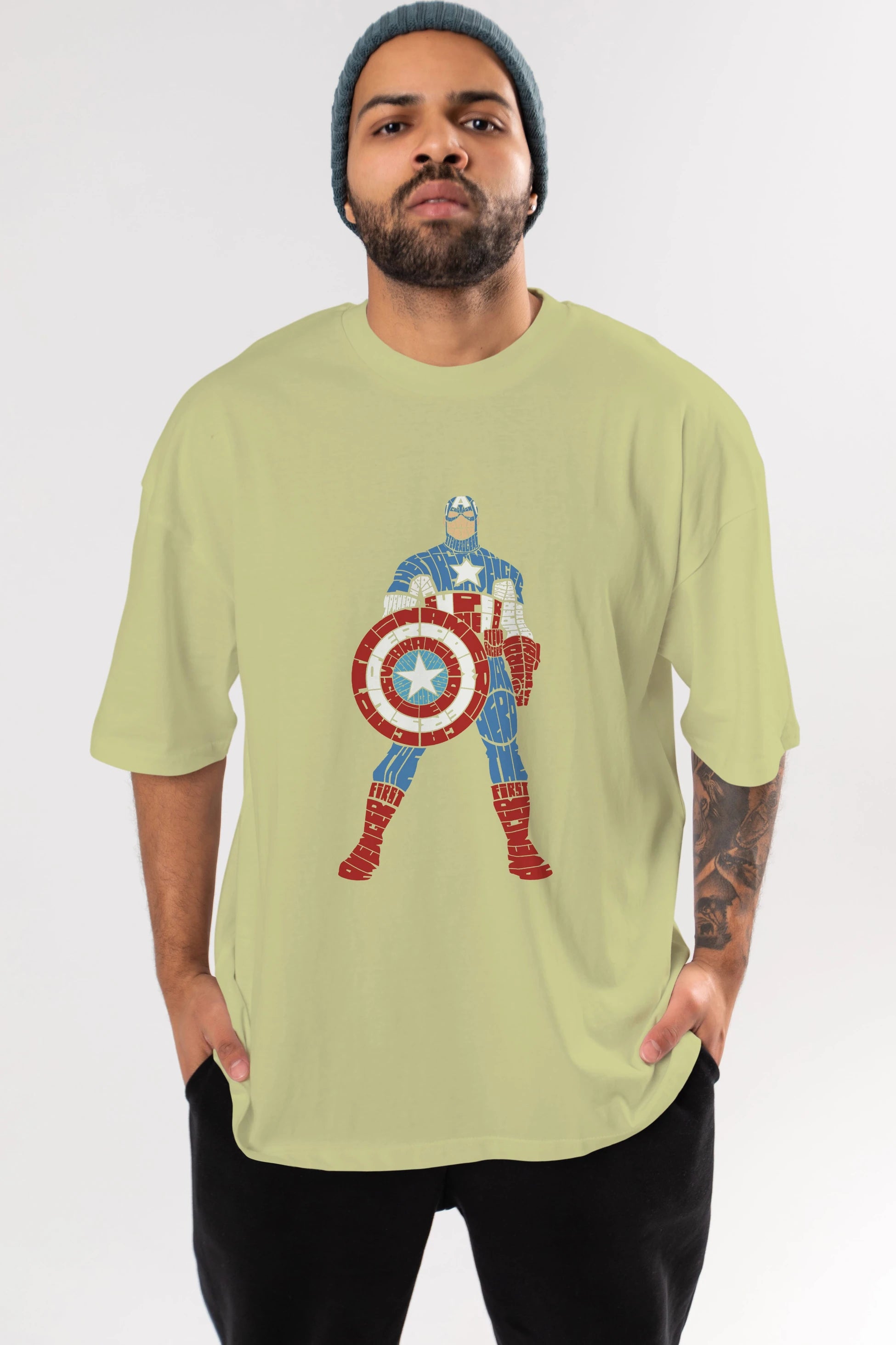 Captain America Ön Baskılı Oversize t-shirt %100 pamuk Erkek Kadın Unisex