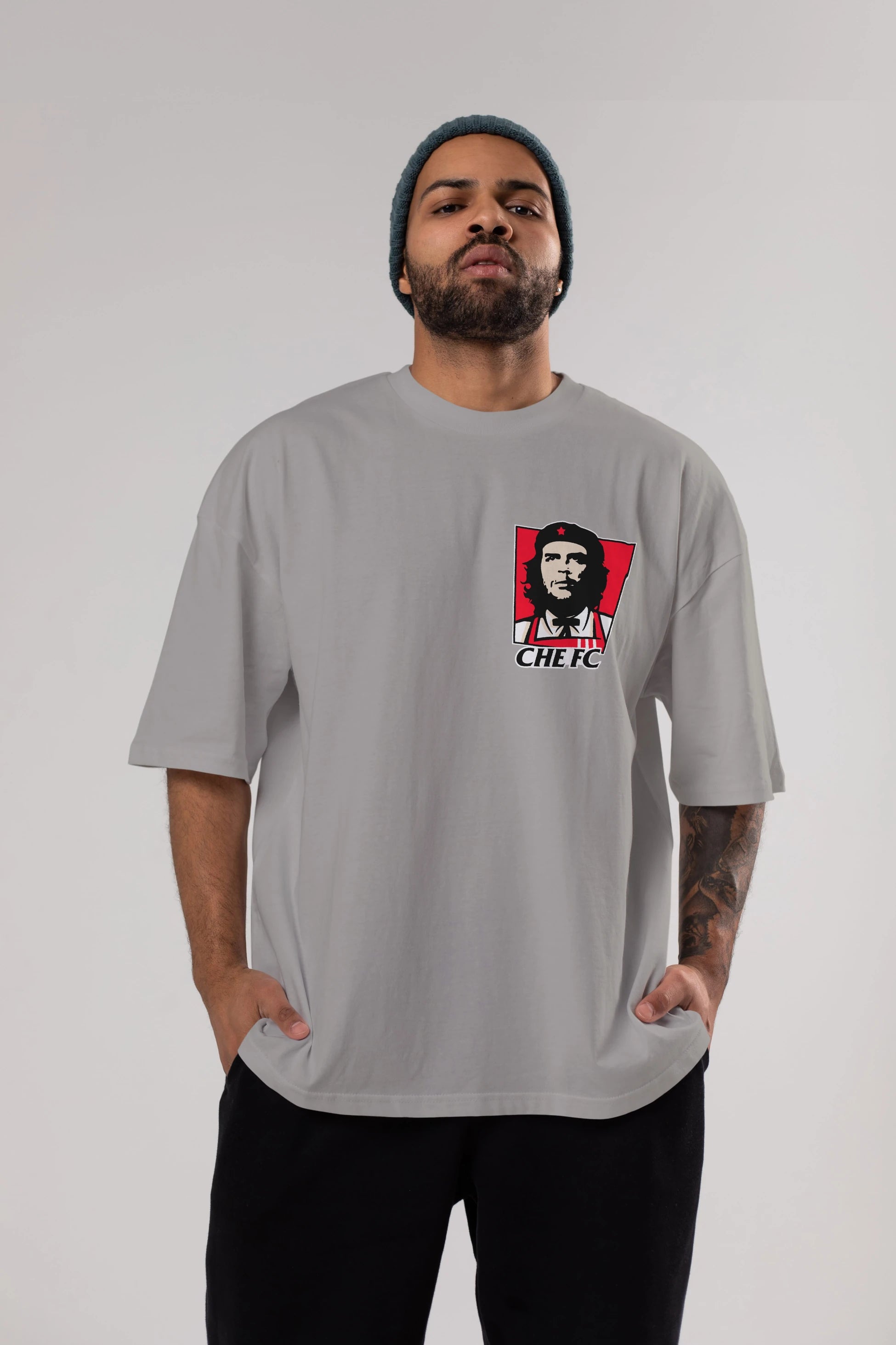 Che FC Ön Sol Baskılı Oversize t-shirt Erkek Kadın Unisex %100 Pamuk Bisiklet Yaka tişort