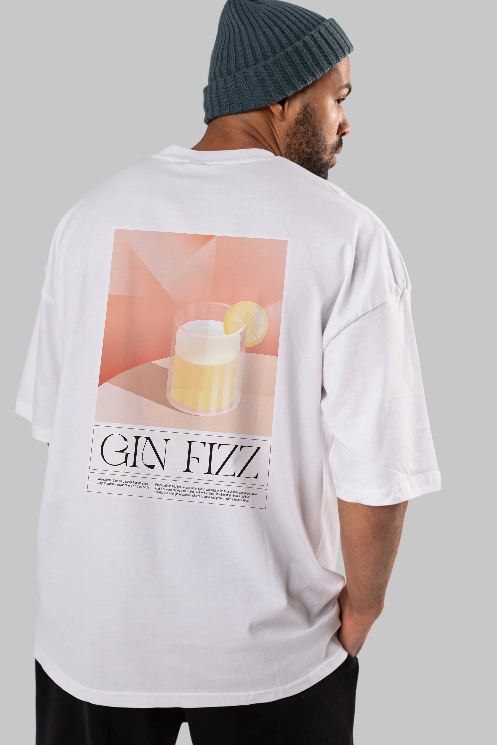 Gin Fizz Arka Baskılı Oversize t-shirt Erkek Kadın Unisex %100 Pamuk Bisiklet Yaka tişort