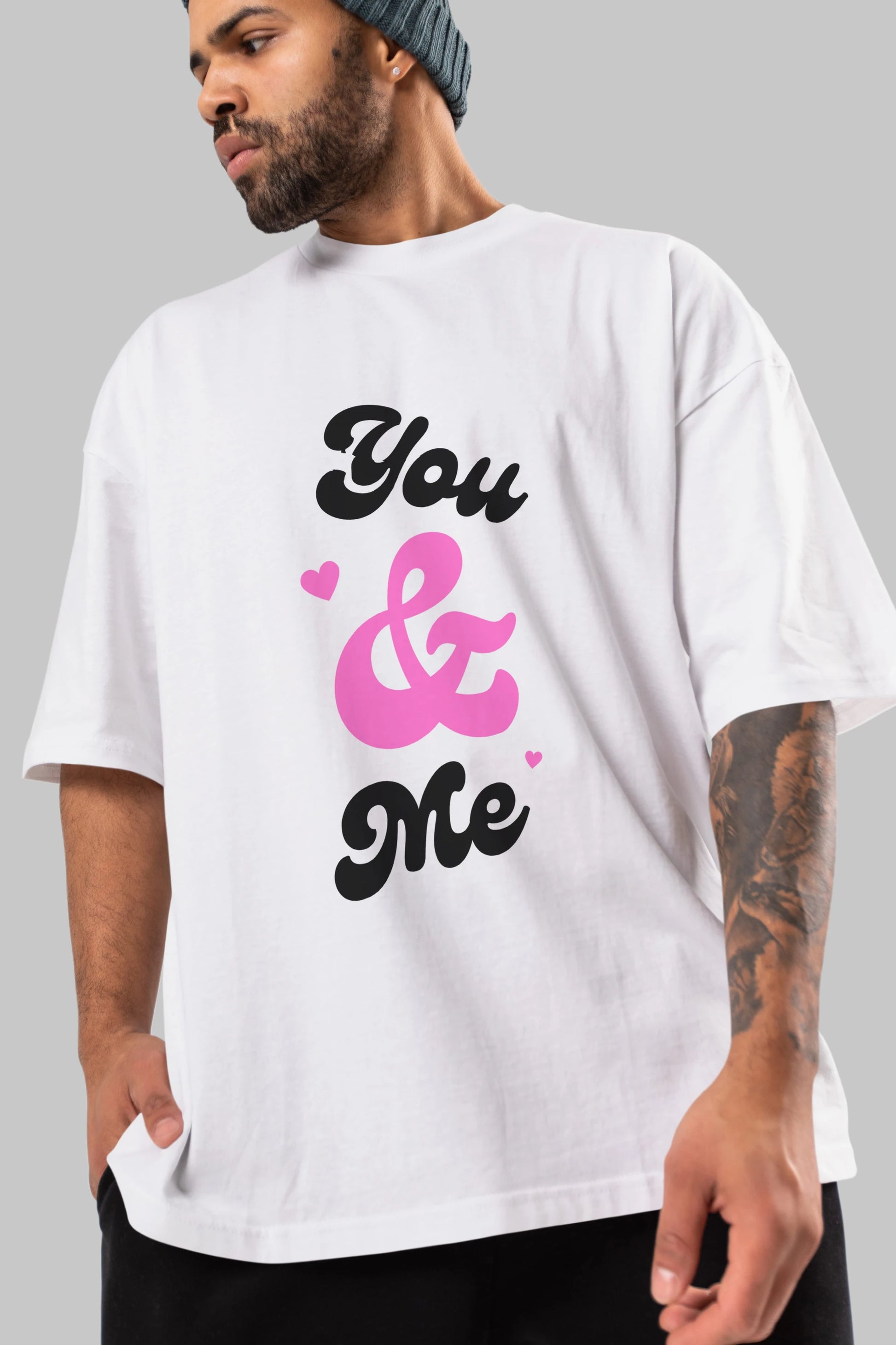 You and Me Yazılı Ön Baskılı Oversize t-shirt Erkek Kadın Unisex
