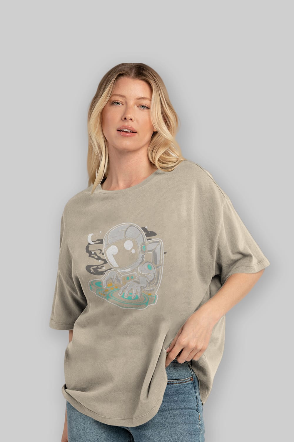 Astronaut DJ Ön Baskılı Oversize t-shirt Erkek Kadın Unisex