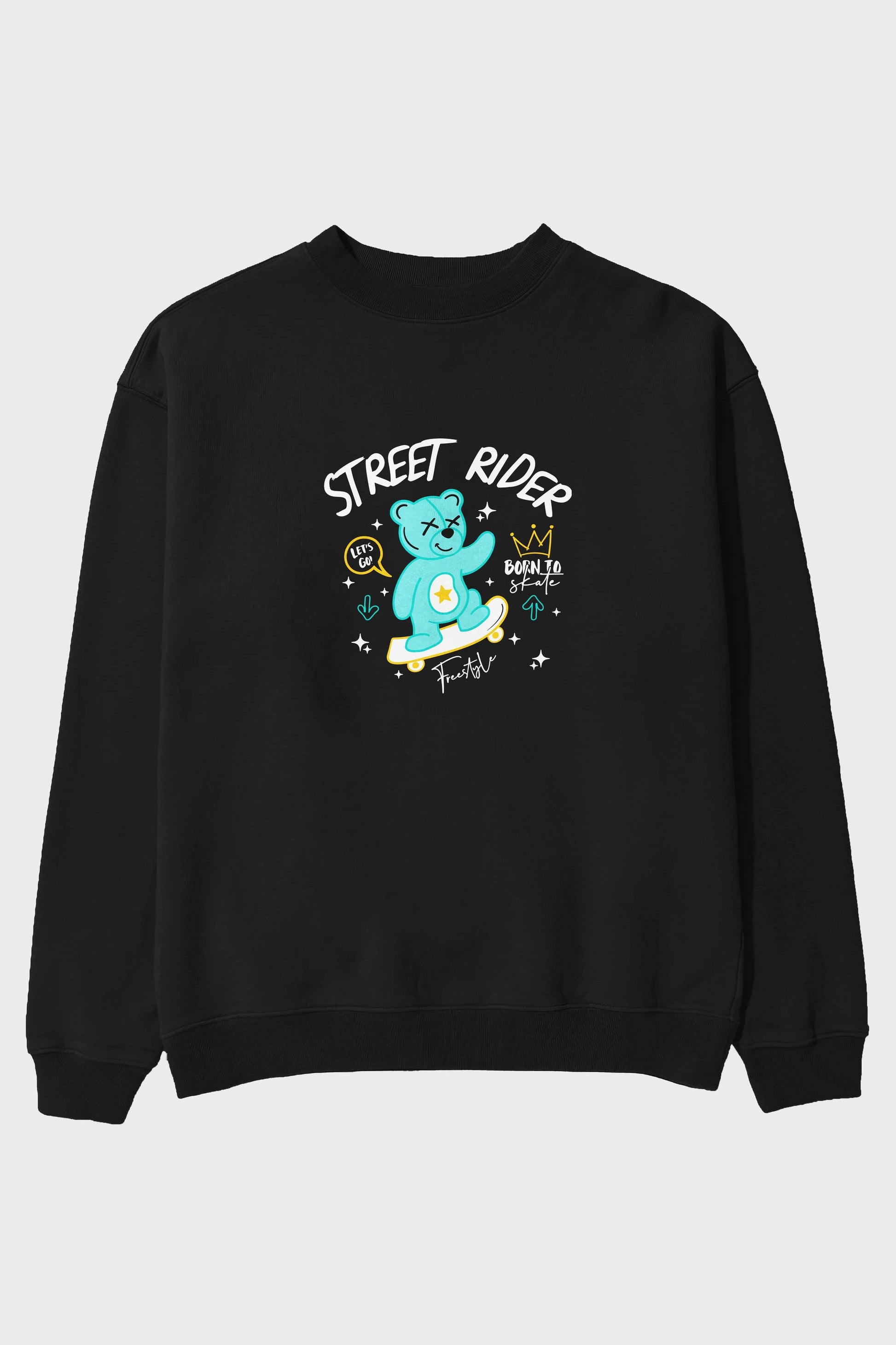 Street Rider Bear Ön Baskılı Oversize Sweatshirt Erkek Kadın Unisex