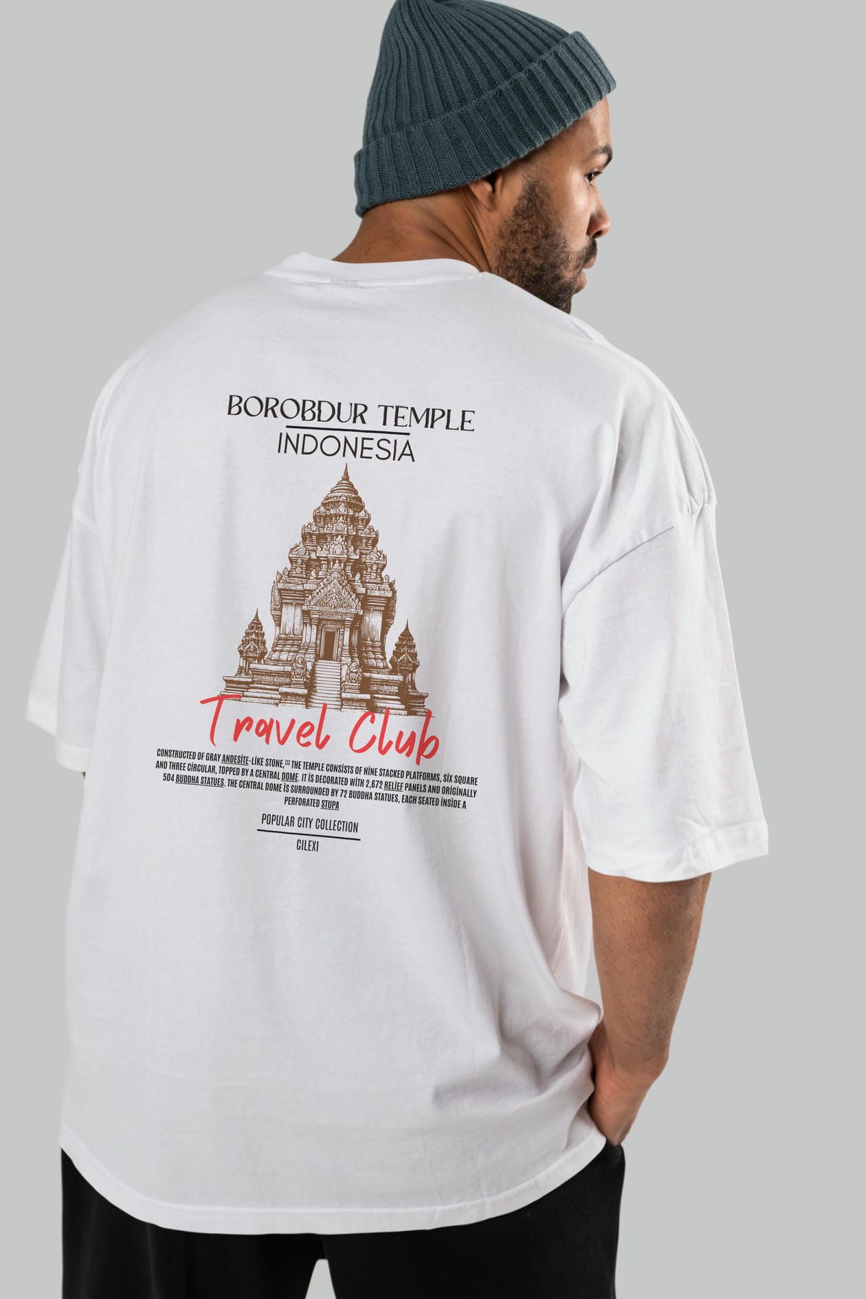Borobdur Temple İndonesia Arka Baskılı Oversize t-shirt Erkek Kadın Pamuk Bisiklet Yaka tişort