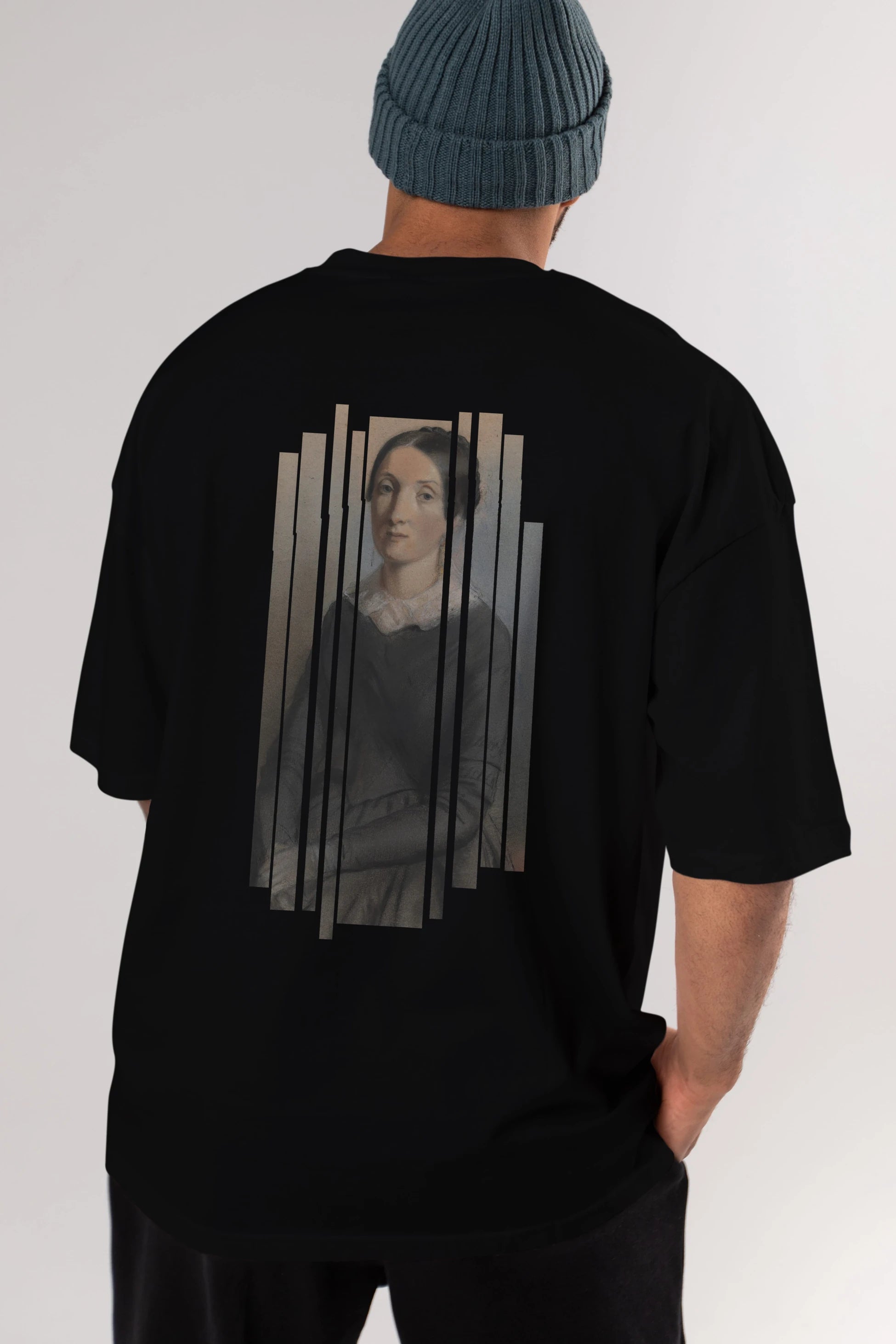 Retro Portre Arka Baskılı Oversize t-shirt Erkek Kadın Unisex
