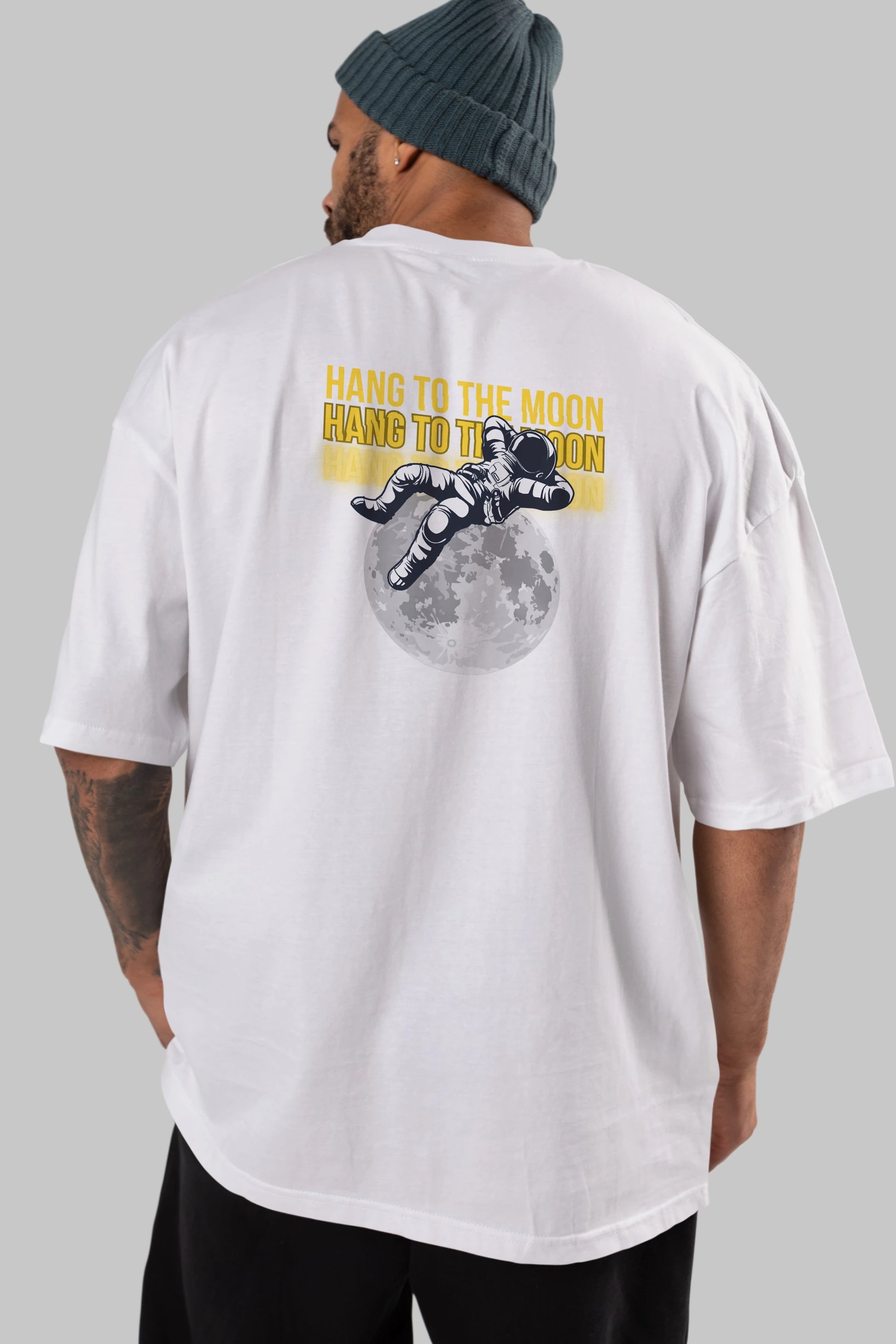 Hang to the Moon Yazılı Arka Baskılı Oversize t-shirt Erkek Kadın Unisex