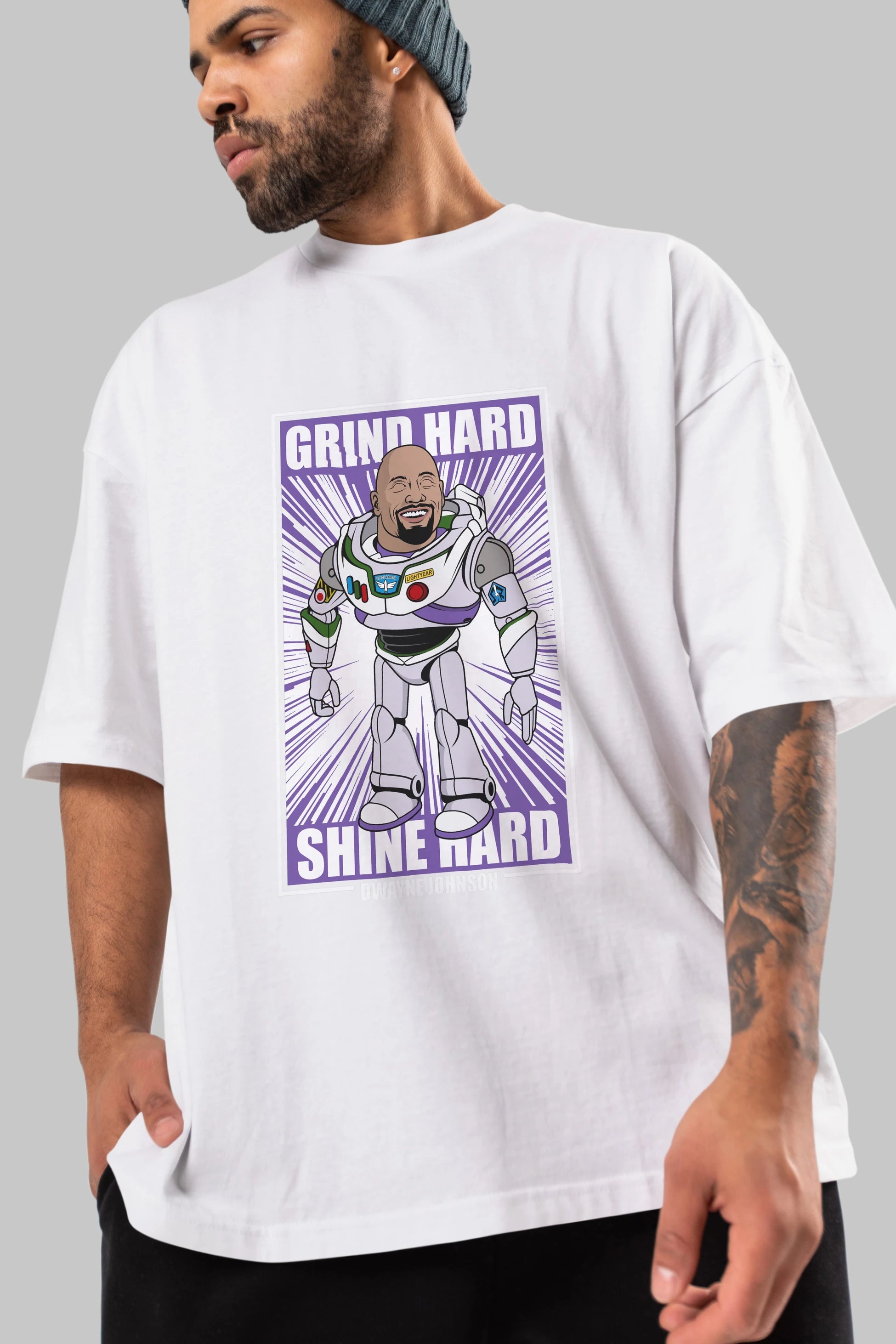 Dwayne Johnson Buzz Lightyear Ön Baskılı Oversize t-shirt Erkek Kadın Unisex %100 Pamuk tişort