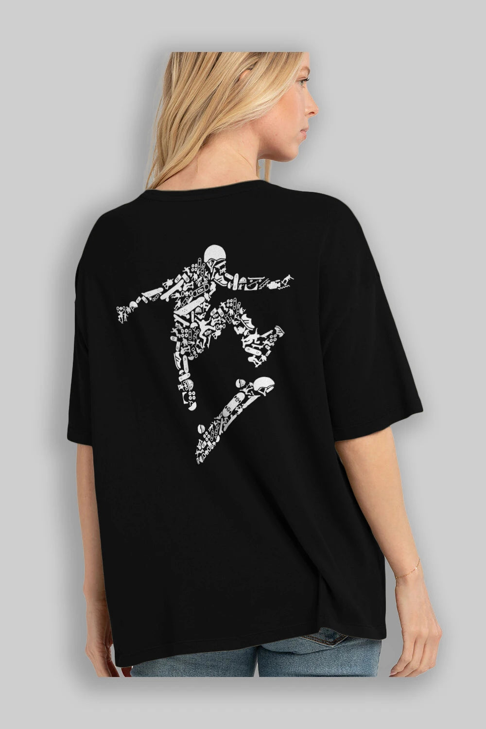 Skater Arka Baskılı Oversize t-shirt %100 pamuk Erkek Kadın Unisex