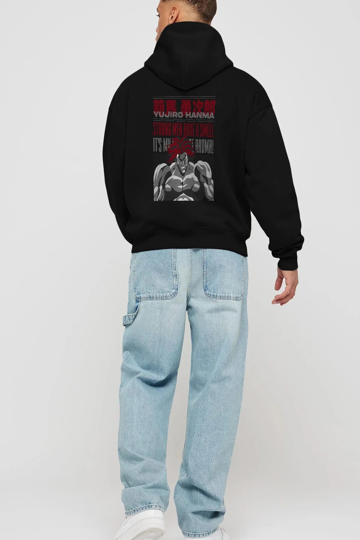 YUJIRO HANMA Anime Arka Baskılı Hoodie Oversize Kapüşonlu Sweatshirt Erkek Kadın Unisex