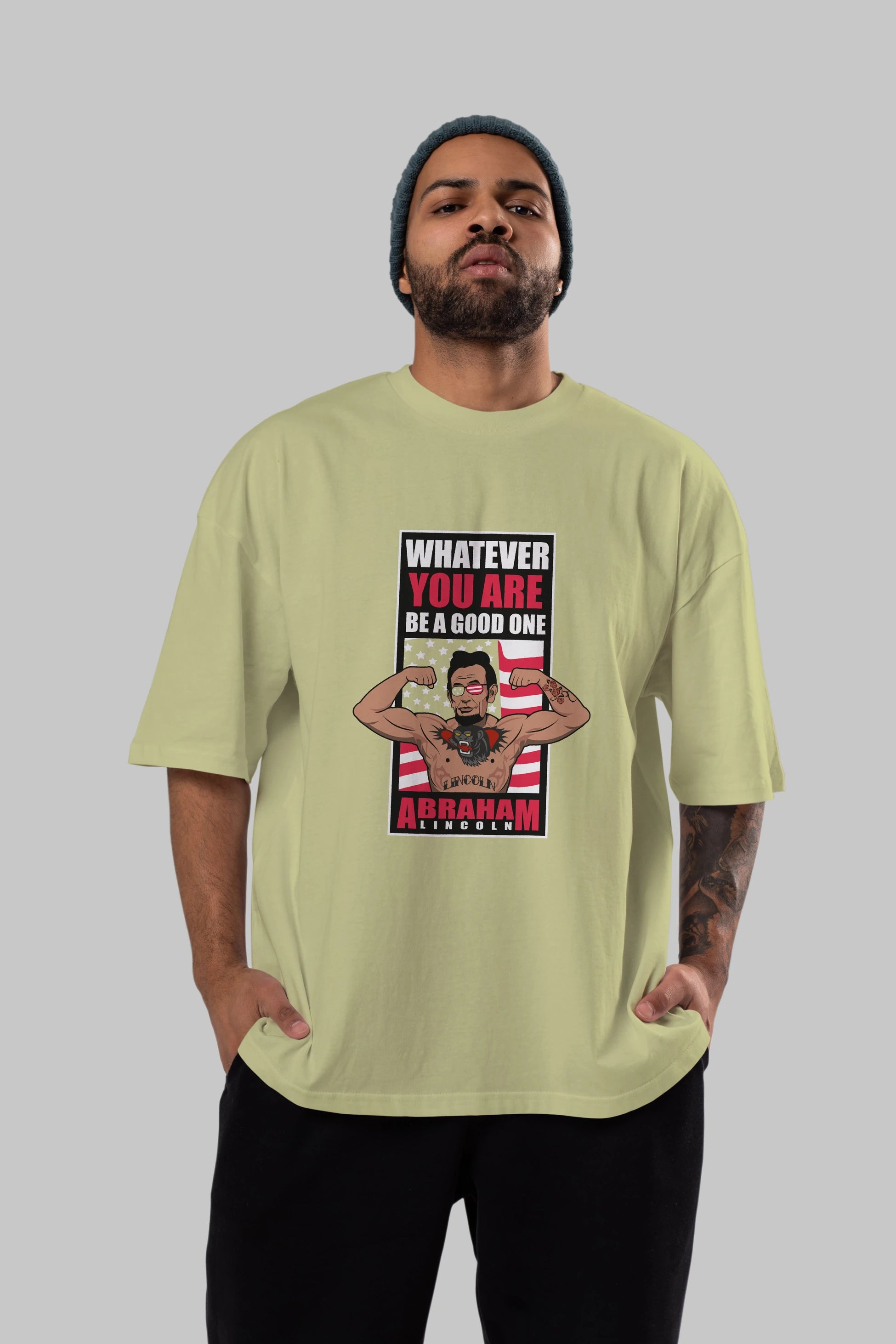 Lincoln Fighter Ön Baskılı Oversize t-shirt Erkek Kadın Unisex %100 Pamuk tişort