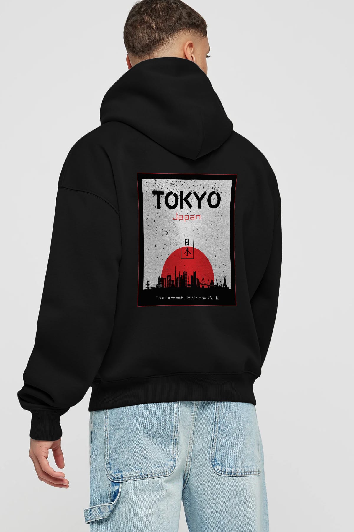 Tokyo Japan Yazılı Arka Baskılı Oversize Hoodie Kapüşonlu Sweatshirt Erkek Kadın Unisex