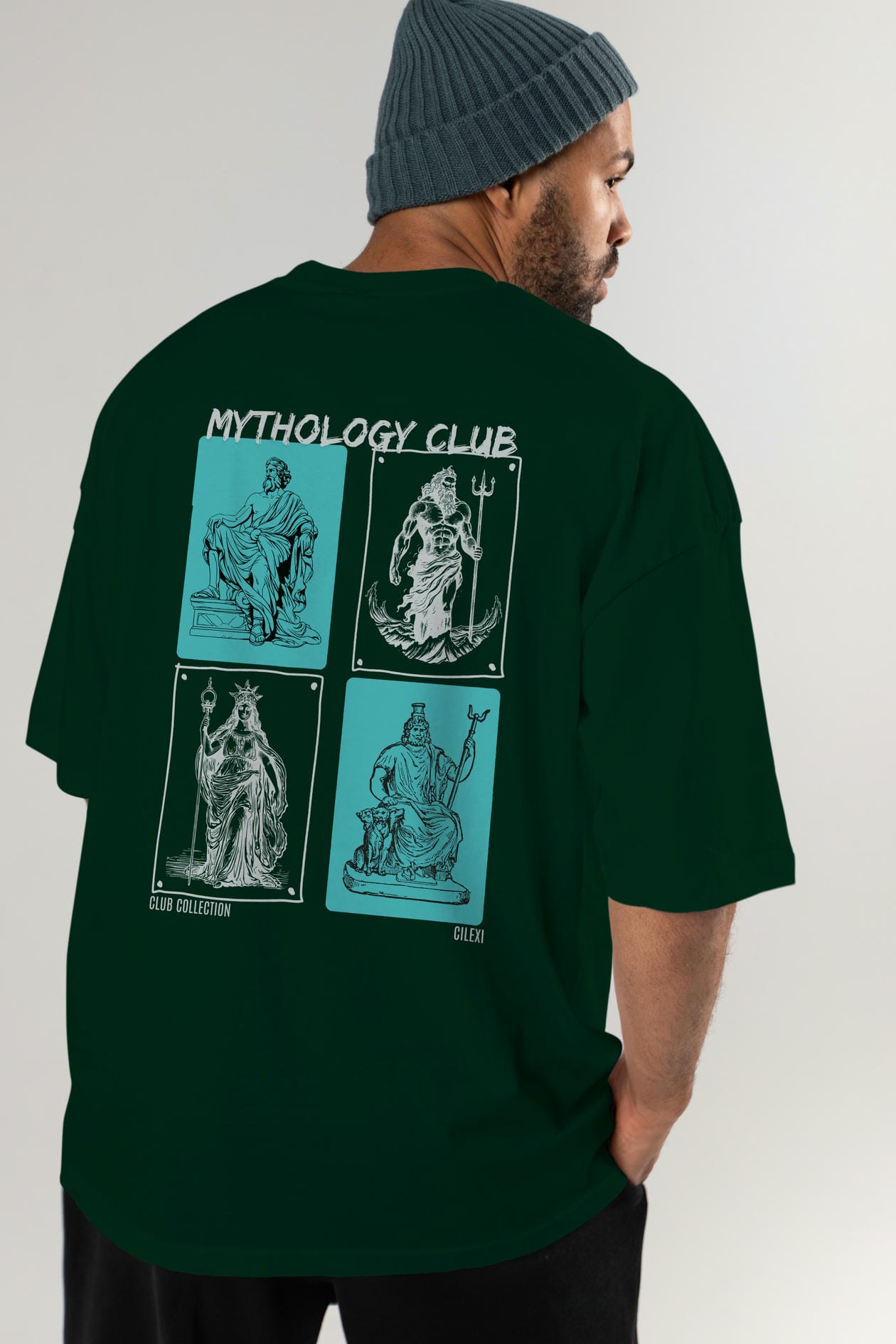 Mythology Club Arka Baskılı Oversize t-shirt Erkek Kadın %100 Pamuk Bisiklet Yaka tişort