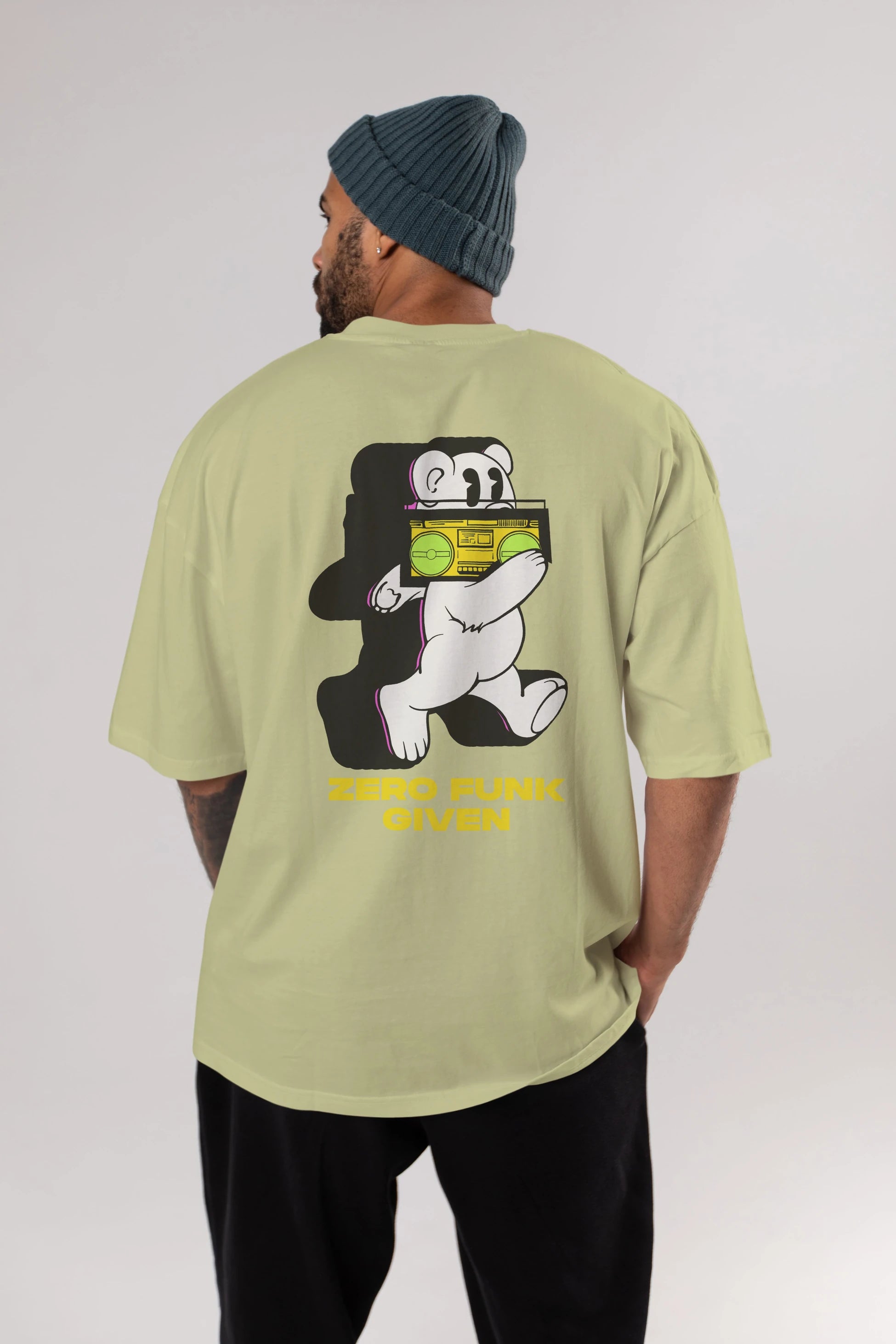 Zero Funk Given Bear Arka Baskılı Oversize t-shirt Erkek Kadın Unisex