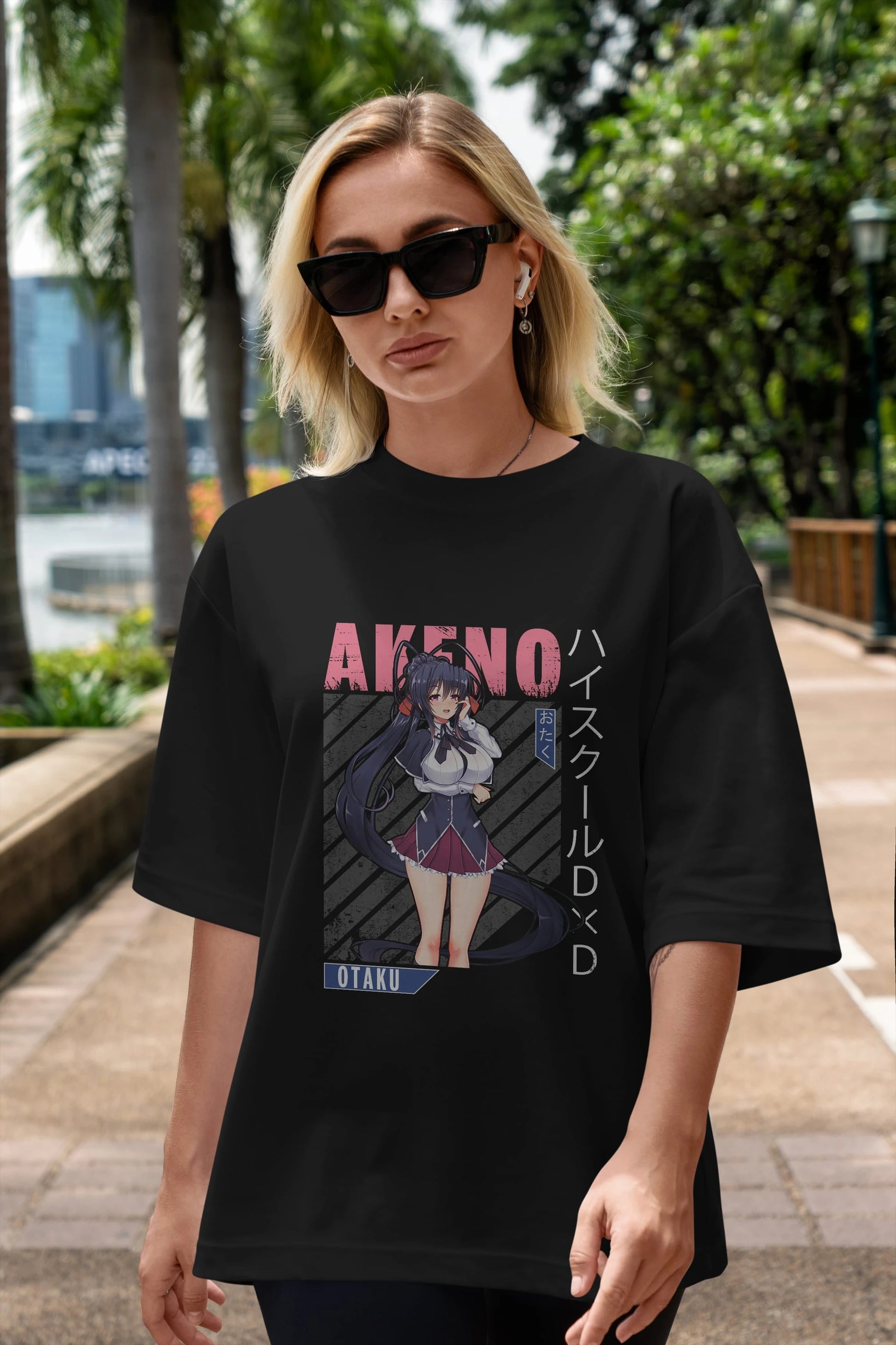 Akeno Himejima 4 Anime Ön Baskılı Oversize t-shirt %100 pamuk Erkek Kadın Unisex