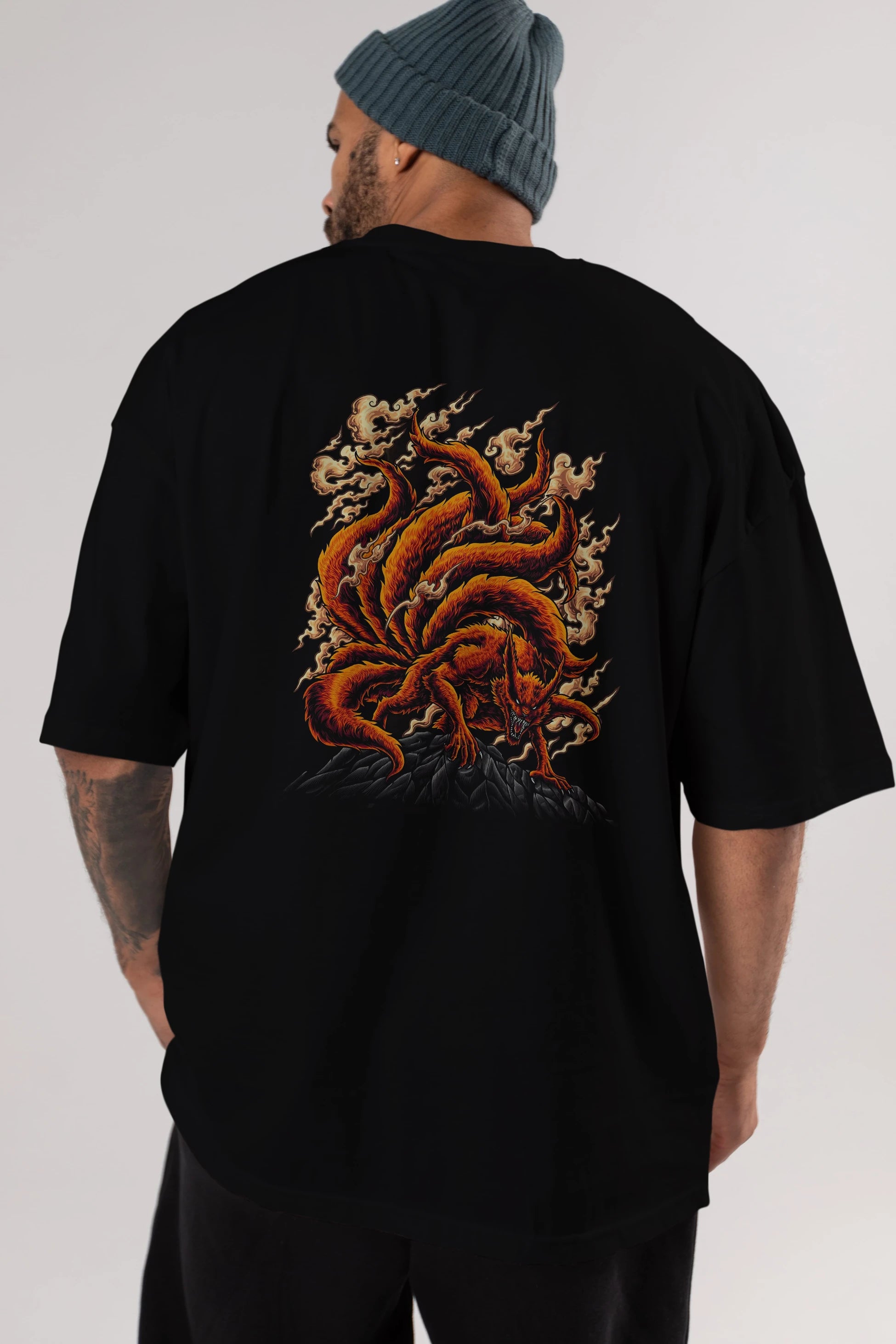 NARUTO KYUUBI Anime Arka Baskılı Oversize t-shirt Erkek Kadın Unisex