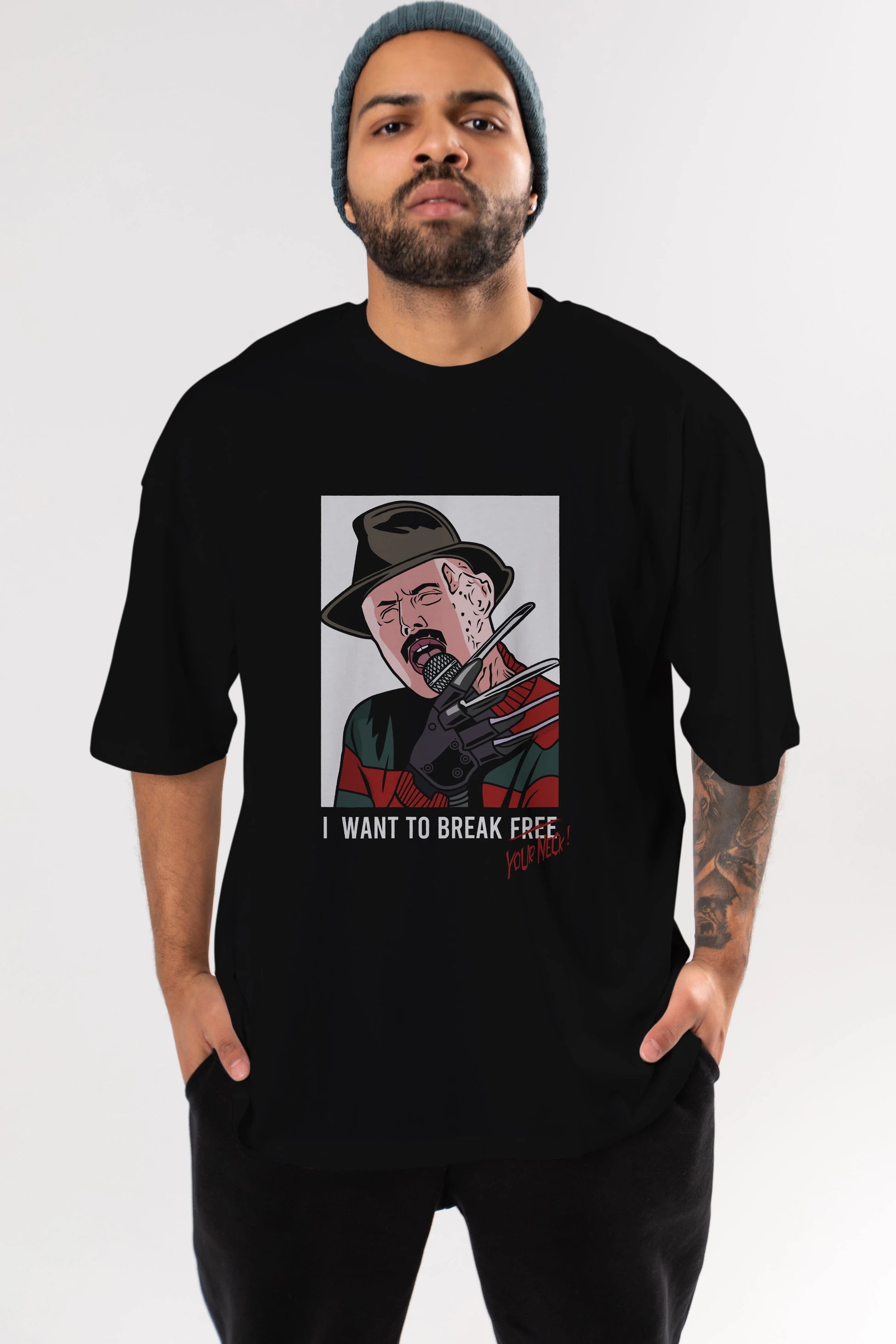 Freddy Merkrueger Ön Baskılı Oversize t-shirt Erkek Kadın Unisex %100 Pamuk tişort