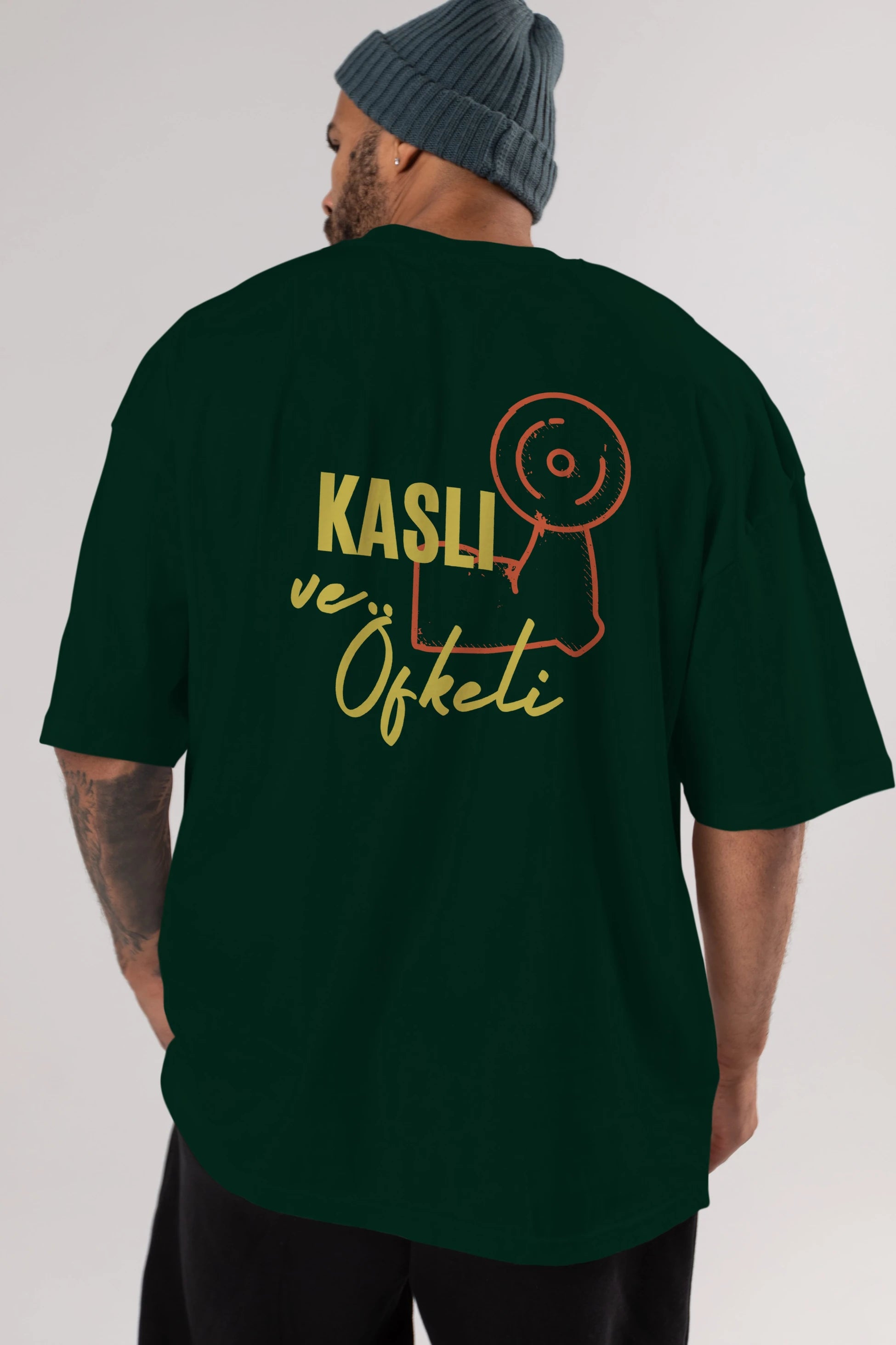 Kaslı ve Öfkeli Yazılı Arka Baskılı Oversize t-shirt Erkek Kadın Unisex