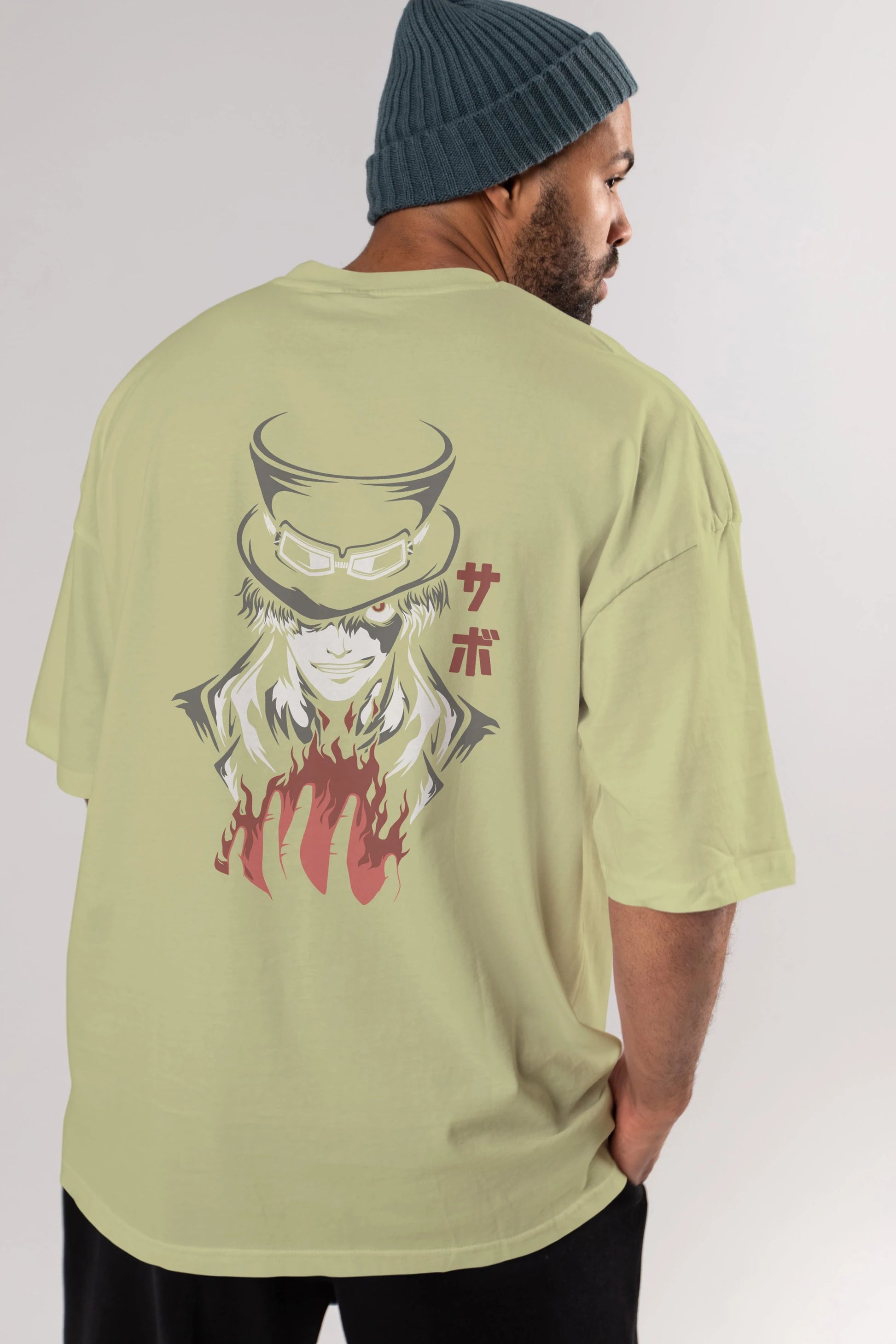 SaboOnePiece Anime Arka Baskılı Oversize t-shirt Erkek Kadın Unisex