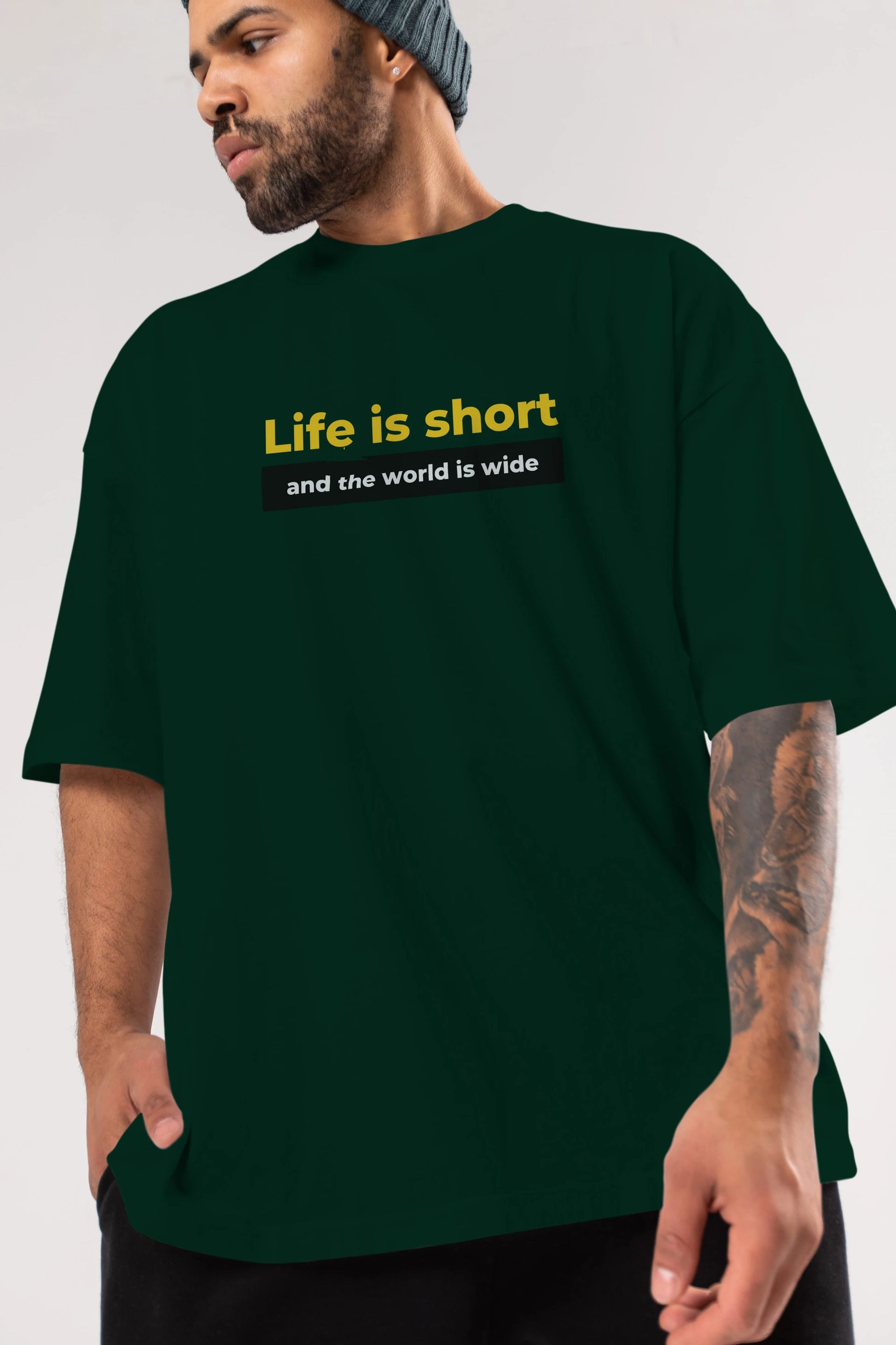 Life is Short Yazılı Ön Baskılı Oversize t-shirt Erkek Kadın Unisex