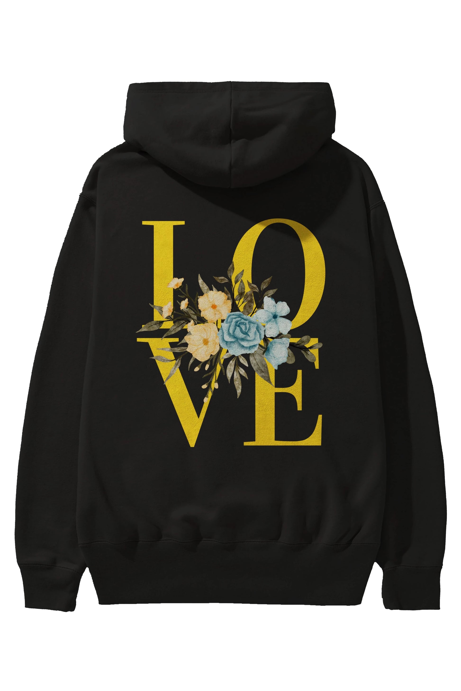 Love Flower Arka Baskılı Oversize Hoodie Kapüşonlu Sweatshirt Erkek Kadın Unisex