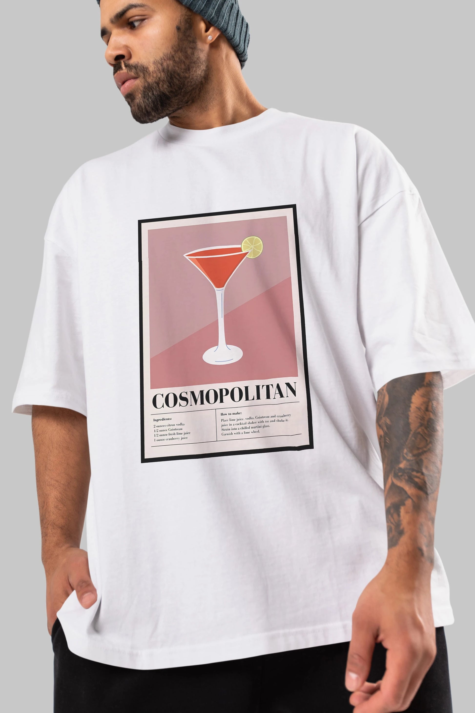 Cosmopolitan 3 Ön Baskılı Oversize t-shirt Erkek Kadın Unisex %100 Pamuk Bisiklet Yaka tişort