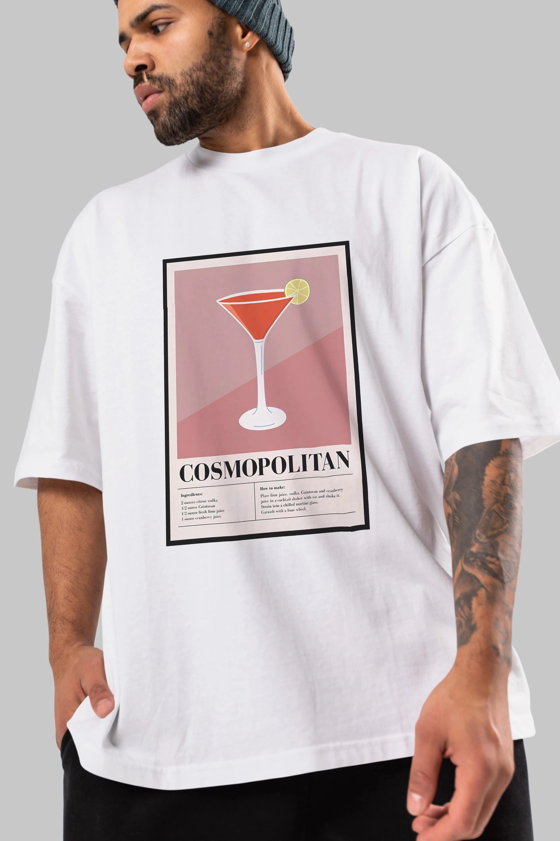 Cosmopolitan 3 Ön Baskılı Oversize t-shirt Erkek Kadın Unisex %100 Pamuk Bisiklet Yaka tişort