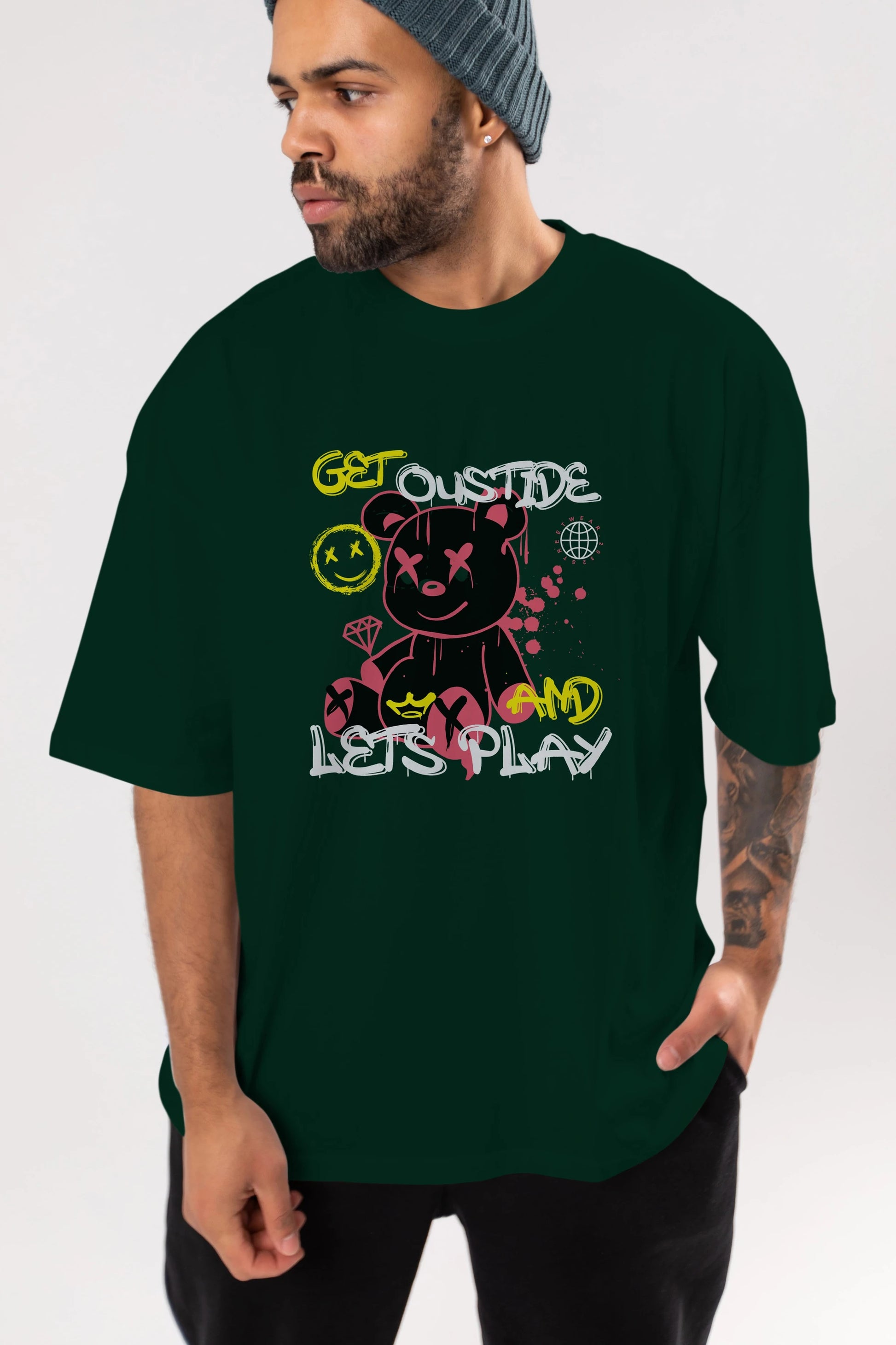 Get Outside Bear Ön Baskılı Oversize t-shirt Erkek Kadın Unisex