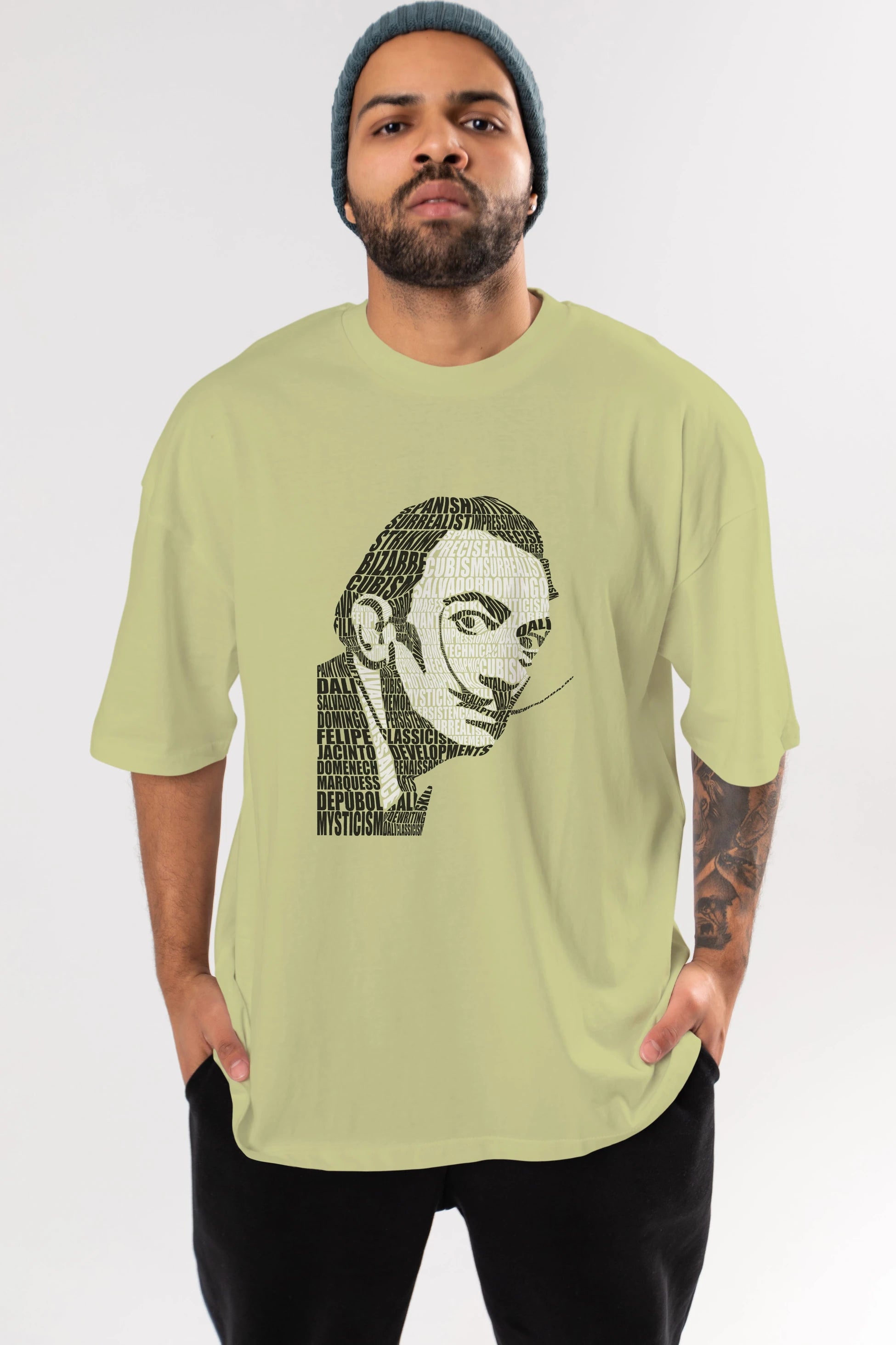 Salvador Dali Calligram Ön Baskılı Oversize t-shirt %100 pamuk Erkek Kadın Unisex