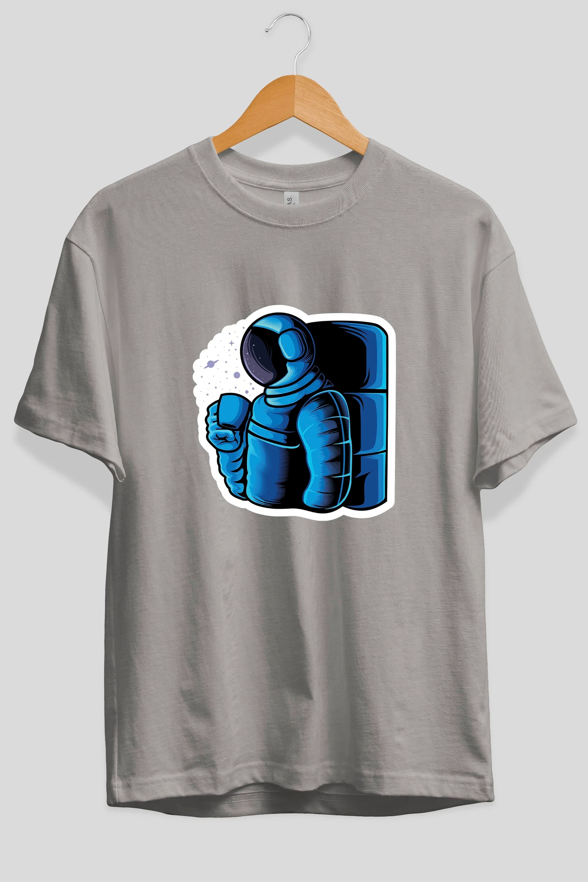 Drinking coffee in space sticker Ön Baskılı Oversize t-shirt Erkek Kadın Unisex