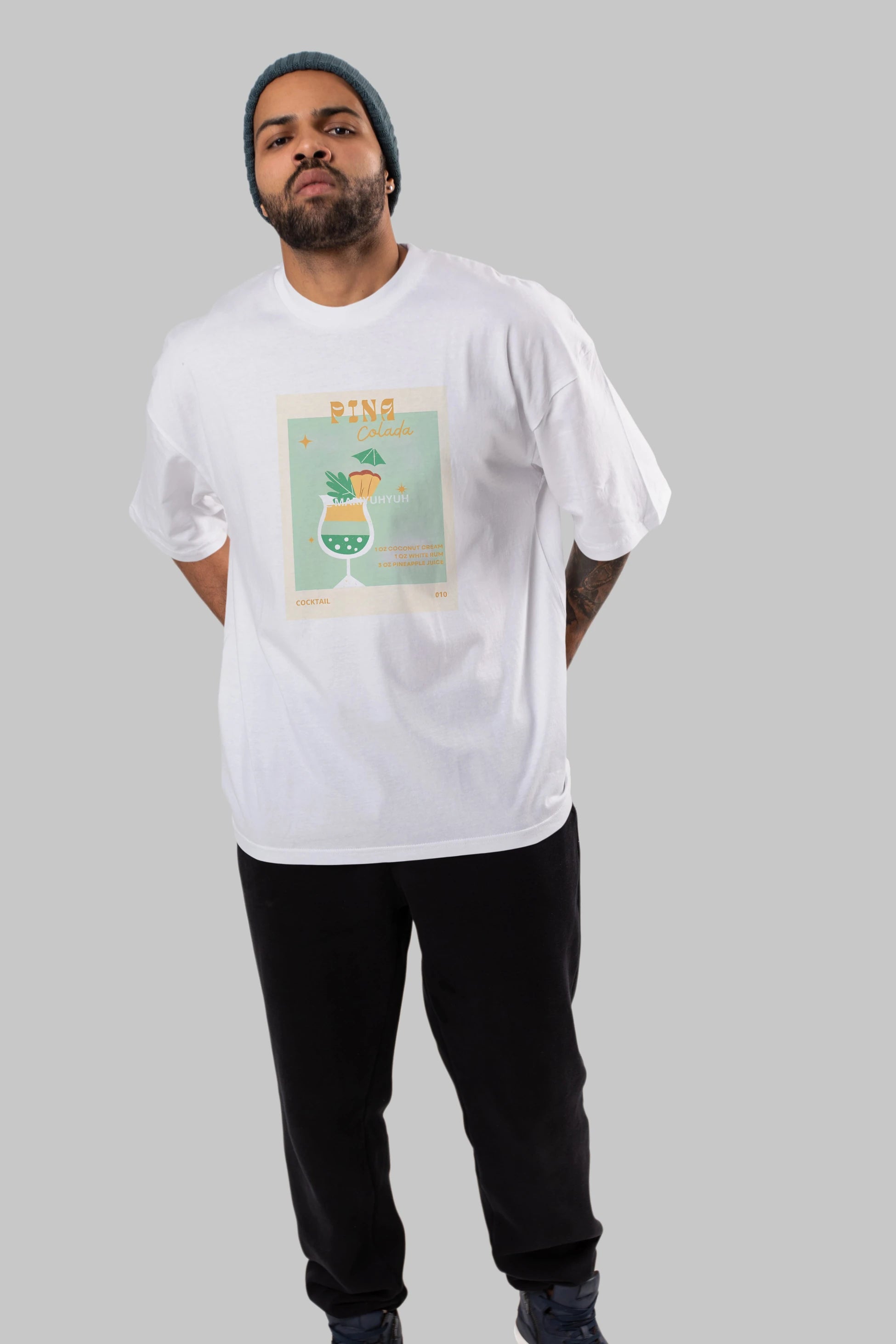 Pina Colada Ön Baskılı Oversize t-shirt Erkek Kadın Unisex %100 Pamuk Bisiklet Yaka tişort