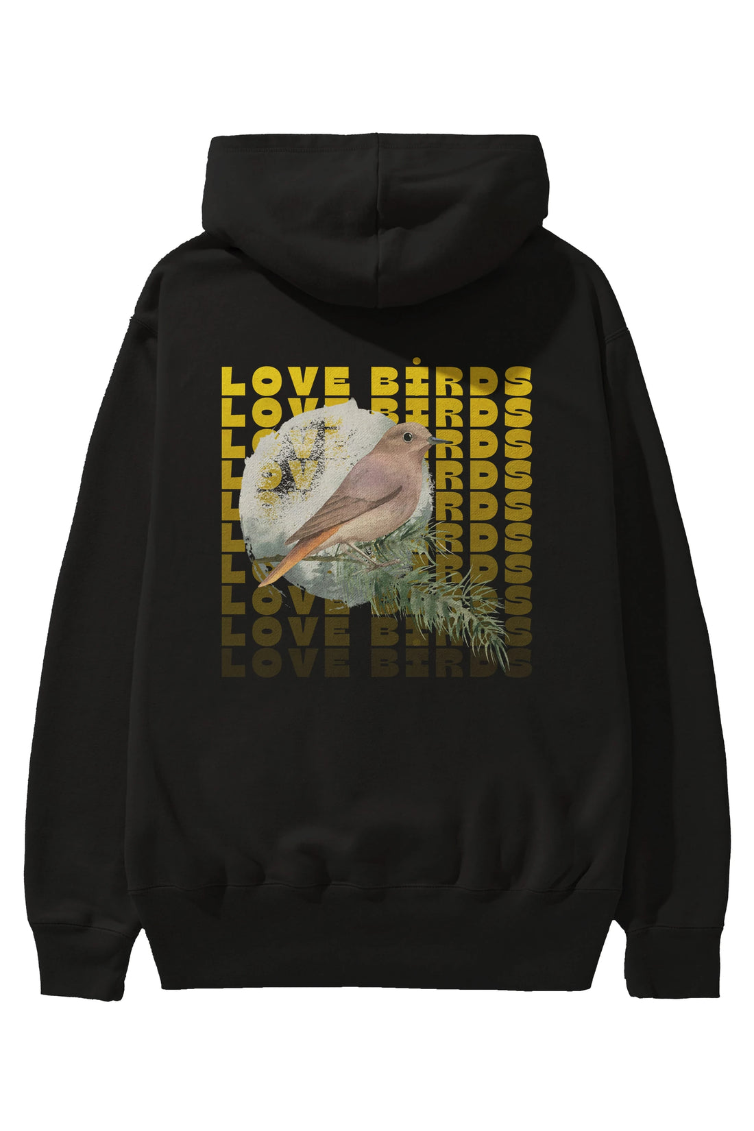 Love Birds Yazılı Arka Baskılı Oversize Hoodie Kapüşonlu Sweatshirt Erkek Kadın Unisex