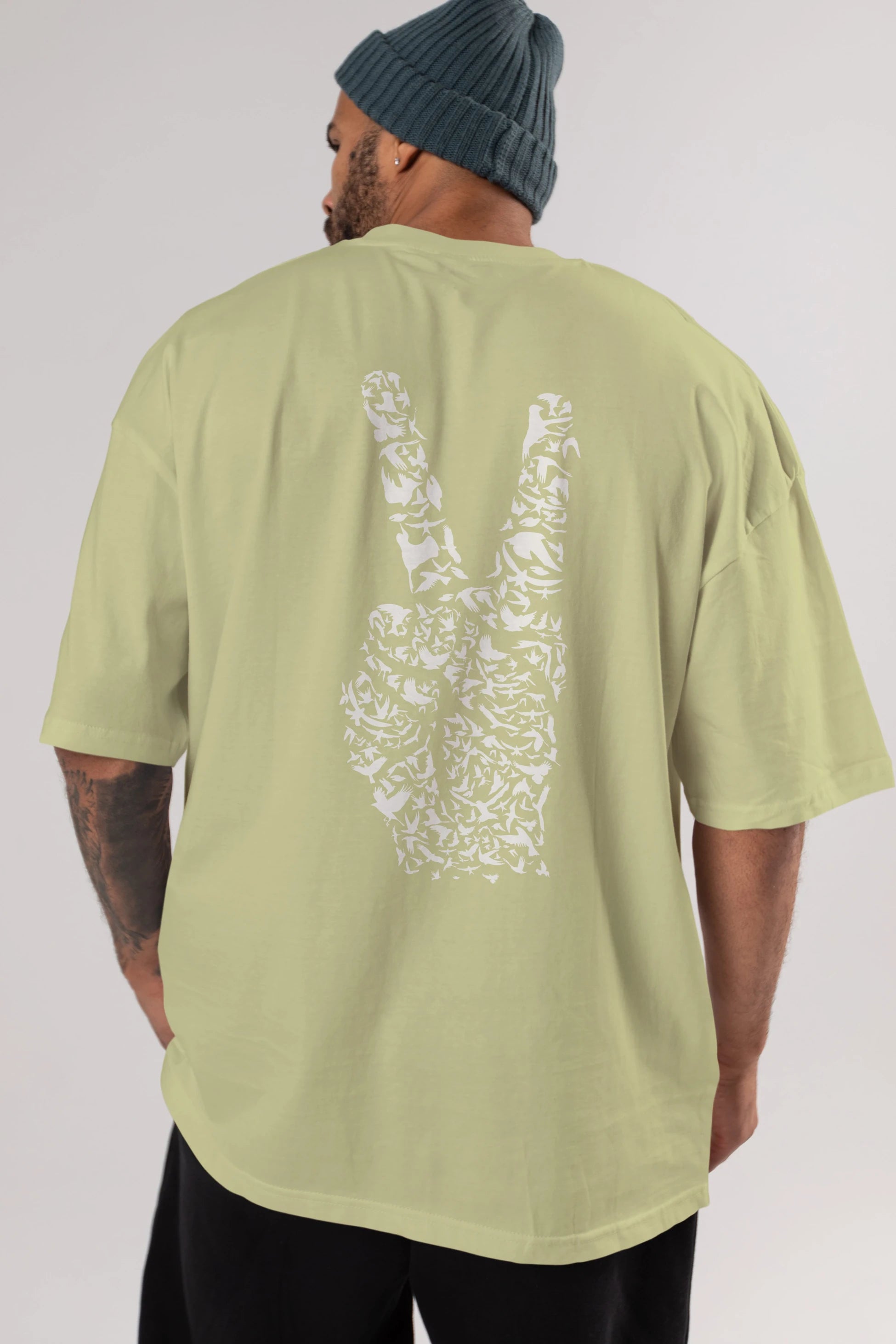 Peace Arka Baskılı Oversize t-shirt %100 pamuk Erkek Kadın Unisex