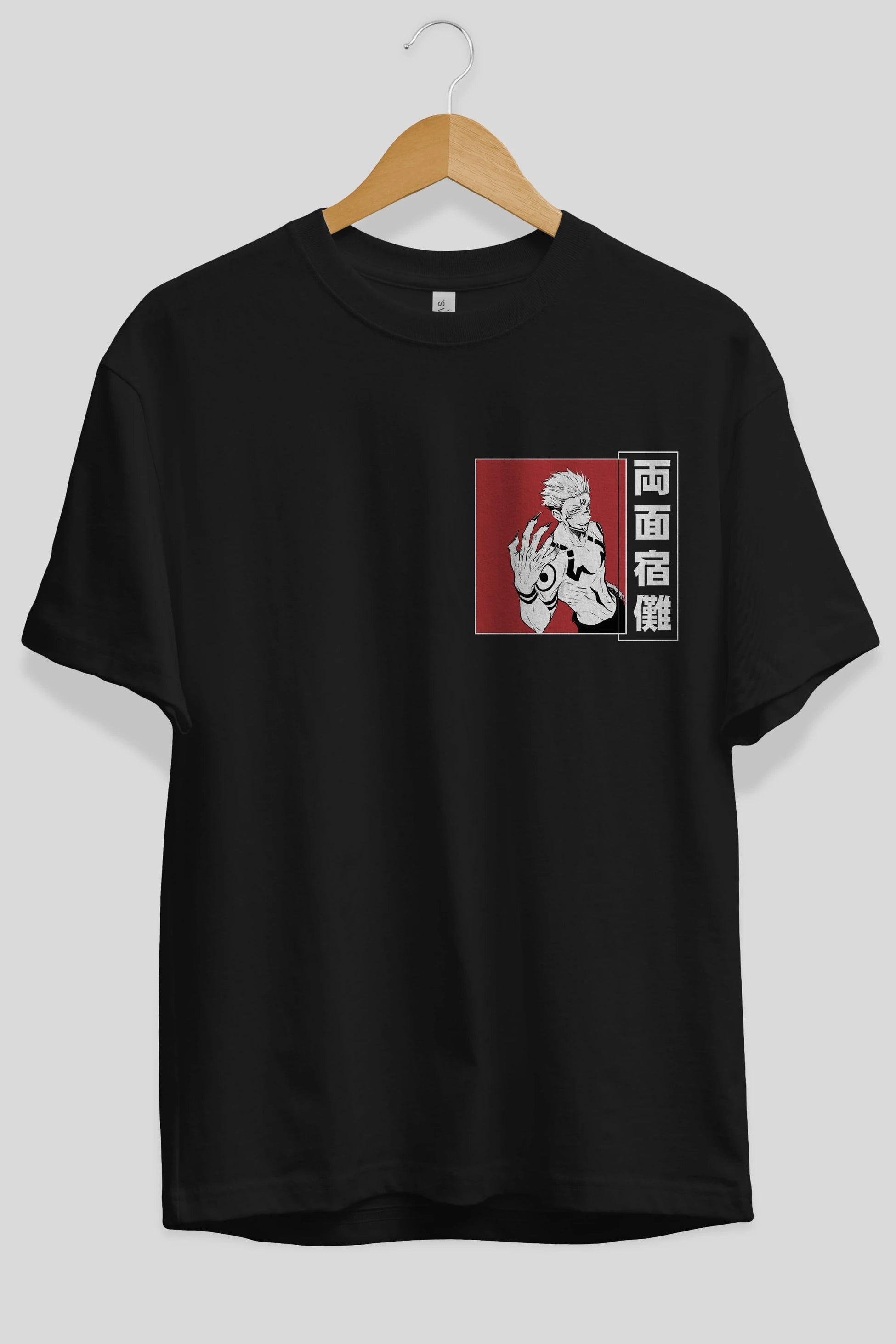 Sukuna Ryoumen 2 Ön Sol Baskılı Oversize t-shirt Erkek Kadın Unisex %100 Pamuk Bisiklet Yaka tişort
