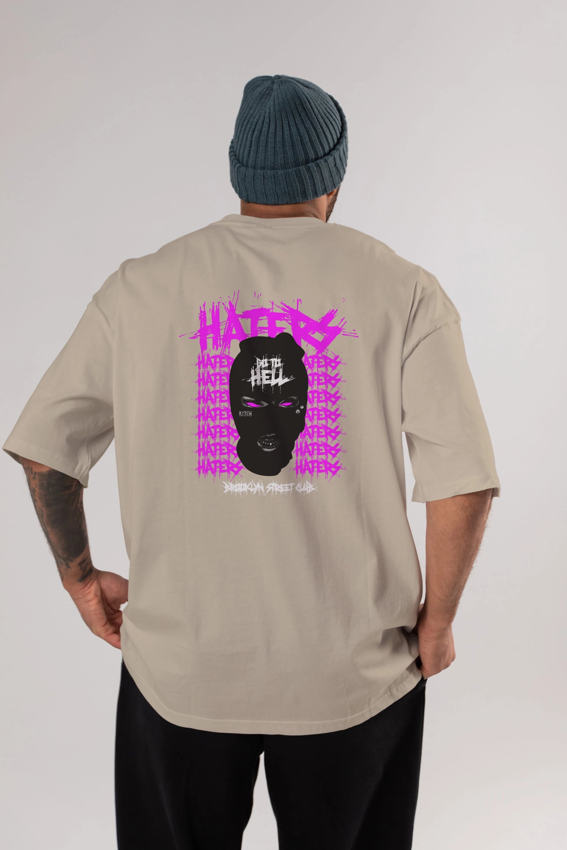 Haters Brooklyn Street Club Arka Baskılı Oversize t-shirt Erkek Kadın Unisex