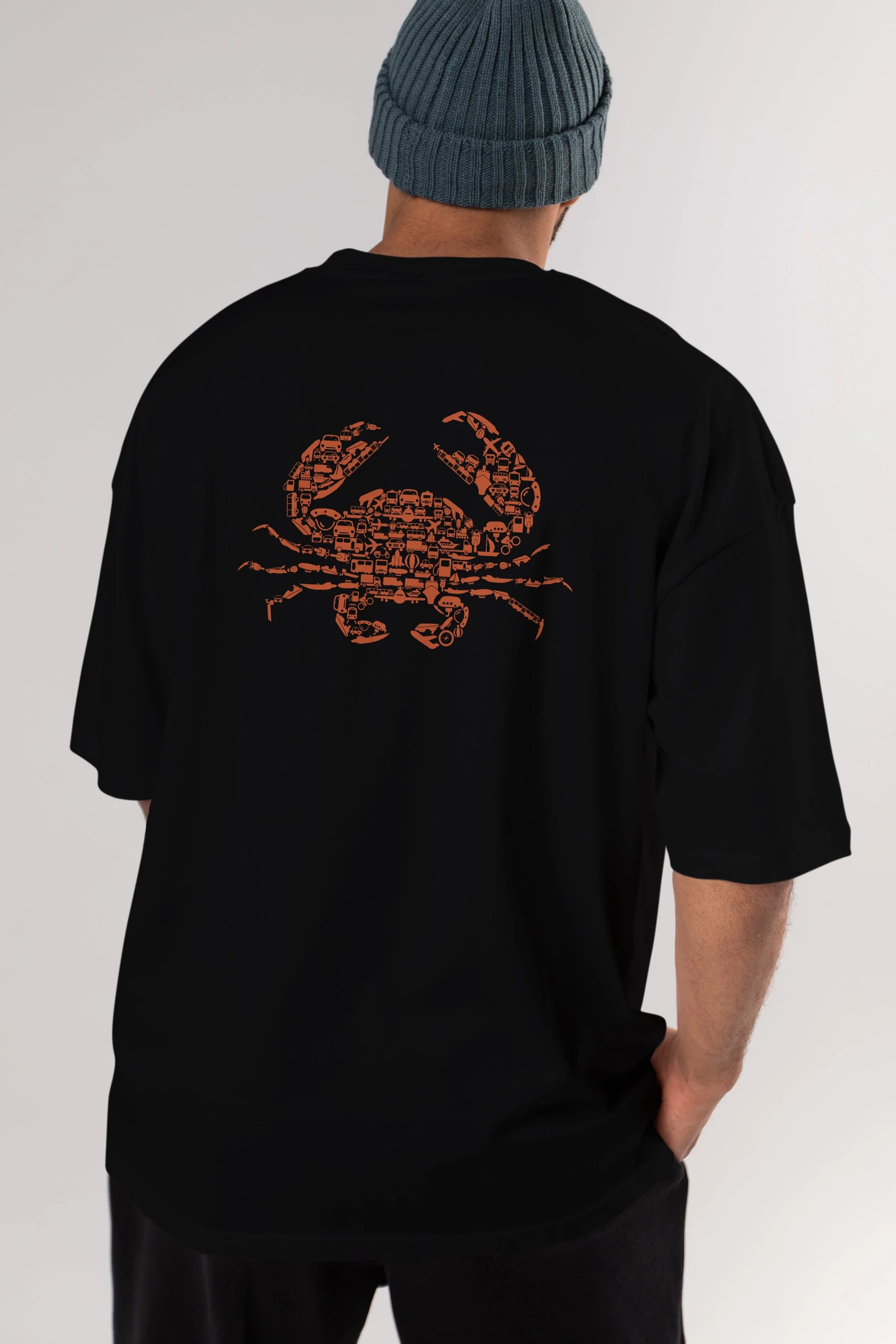 Crab Arka Baskılı Oversize t-shirt %100 pamuk Erkek Kadın Unisex