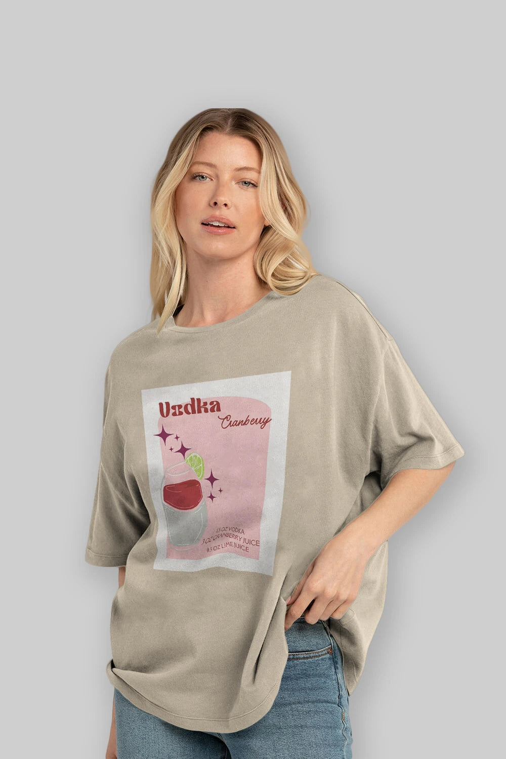 Vodka Cranberry 2 Ön Baskılı Oversize t-shirt Erkek Kadın Unisex %100 Pamuk Bisiklet Yaka tişort