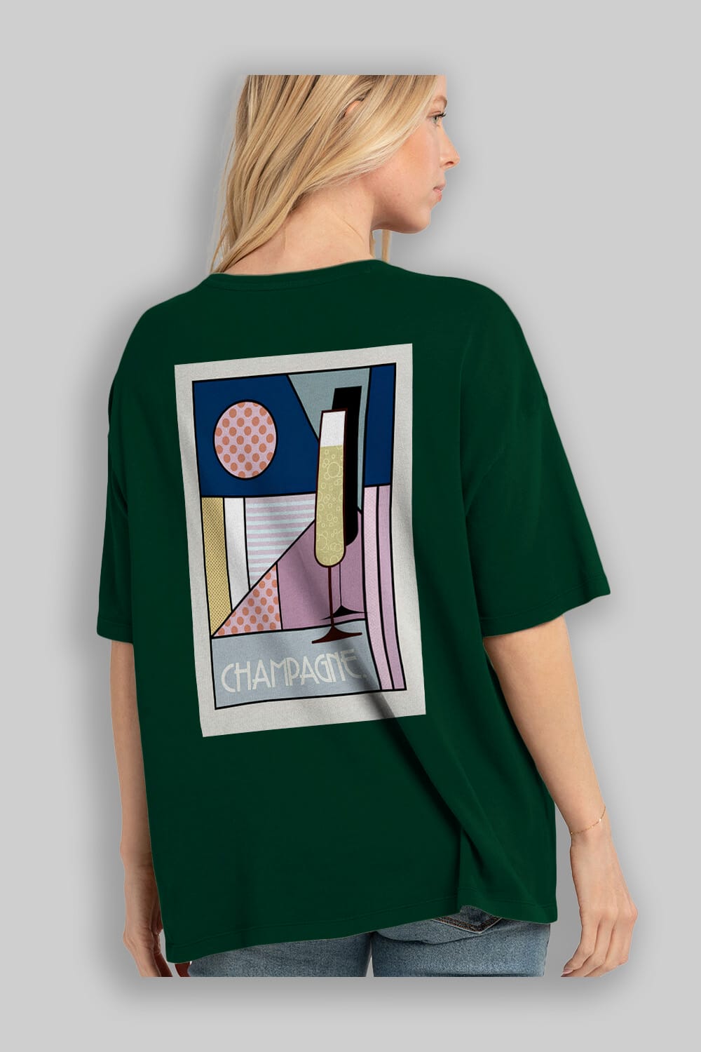 Champagne Arka Baskılı Oversize t-shirt Erkek Kadın Unisex %100 Pamuk Bisiklet Yaka tişort