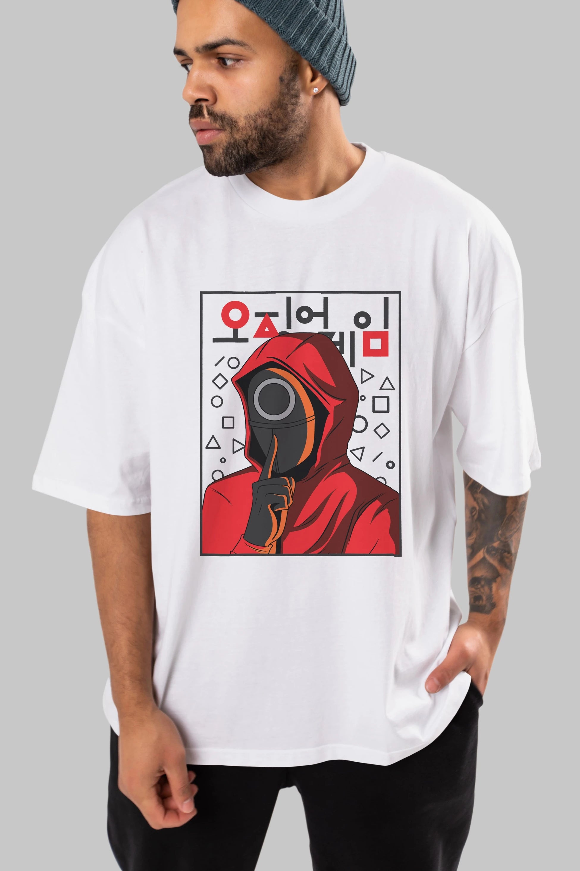 Squid Game (5) Ön Baskılı Oversize t-shirt Erkek Kadın Unisex %100 Pamuk Bisiklet Yaka tişort
