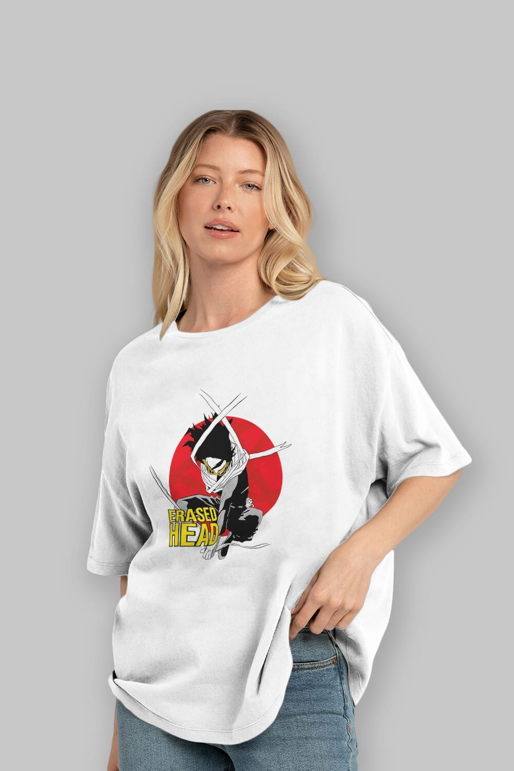 Erased Head Anime Ön Baskılı Oversize t-shirt %100 pamuk Erkek Kadın Unisex