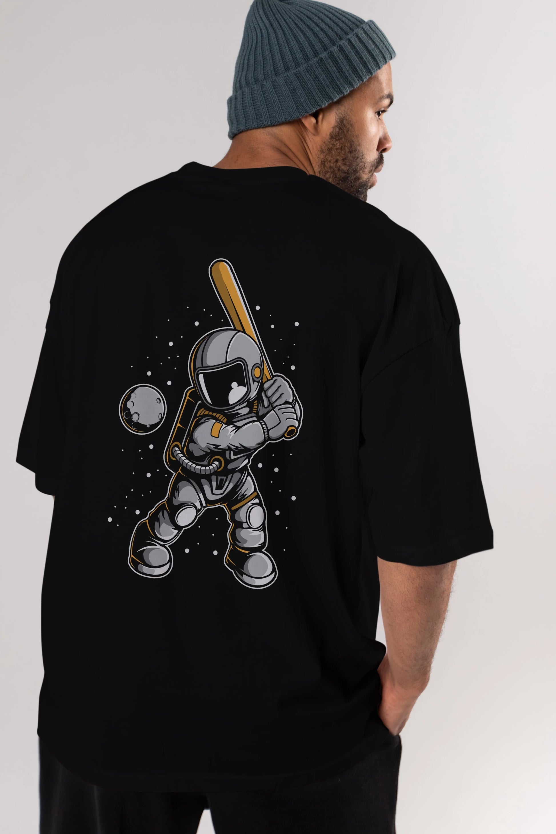 Astronaut Baseball Arka Baskılı Oversize t-shirt Erkek Kadın Unisex