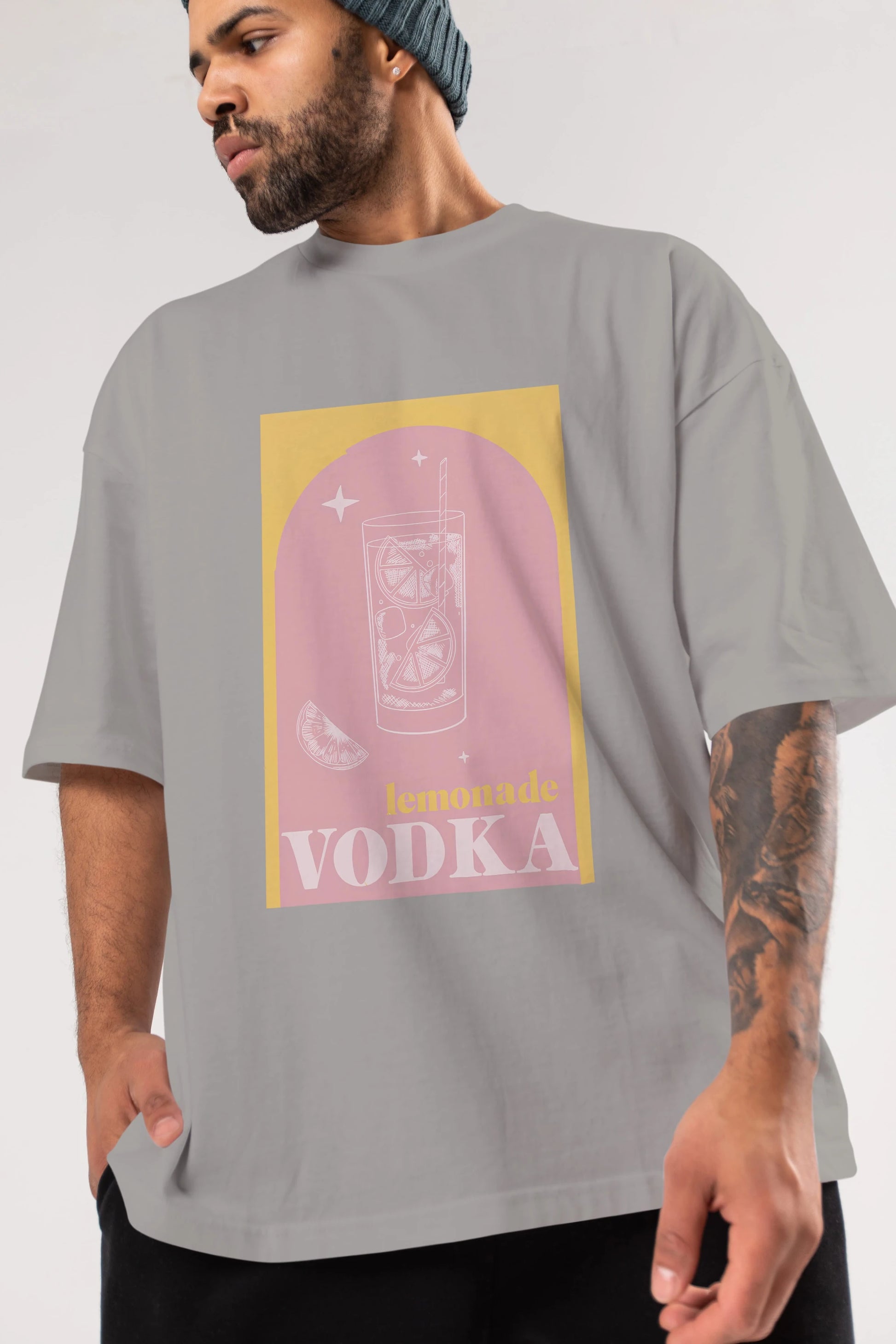 Vodka Limon Ön Baskılı Oversize t-shirt Erkek Kadın Unisex %100 Pamuk Bisiklet Yaka tişort