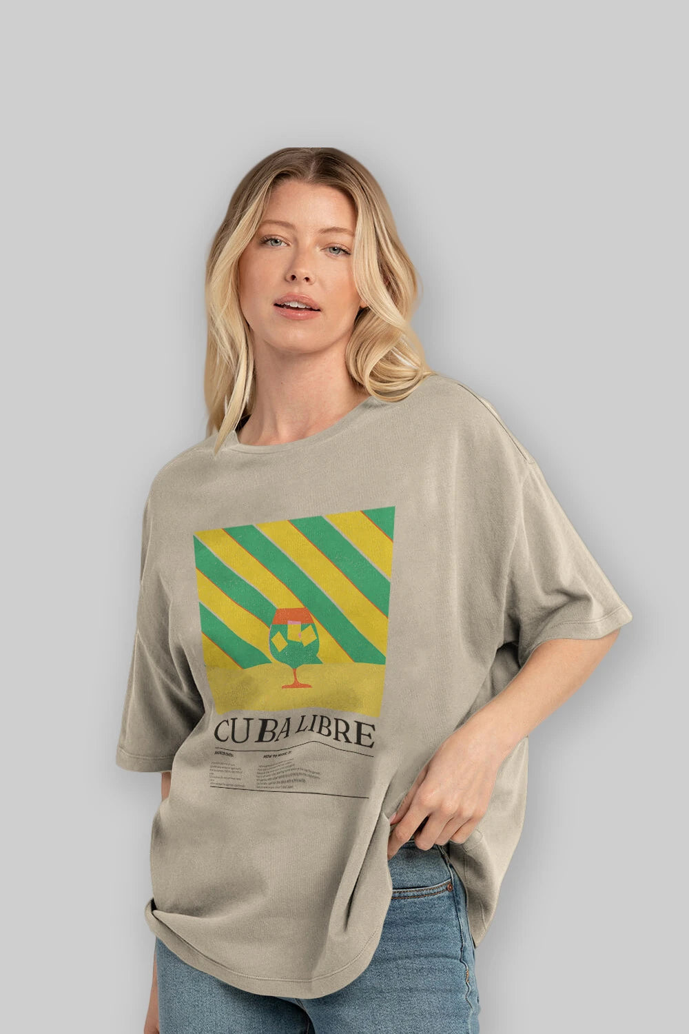 Cuba Libre Kokteyl Ön Baskılı Oversize t-shirt Erkek Kadın %100 Pamuk Bisiklet Yaka tişort