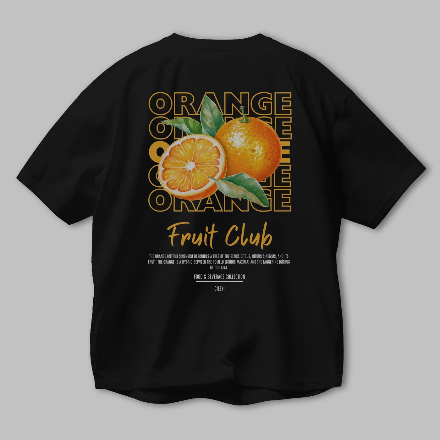 Orange Arka Baskılı Oversize t-shirt Erkek Kadın Pamuk Bisiklet Yaka tişort
