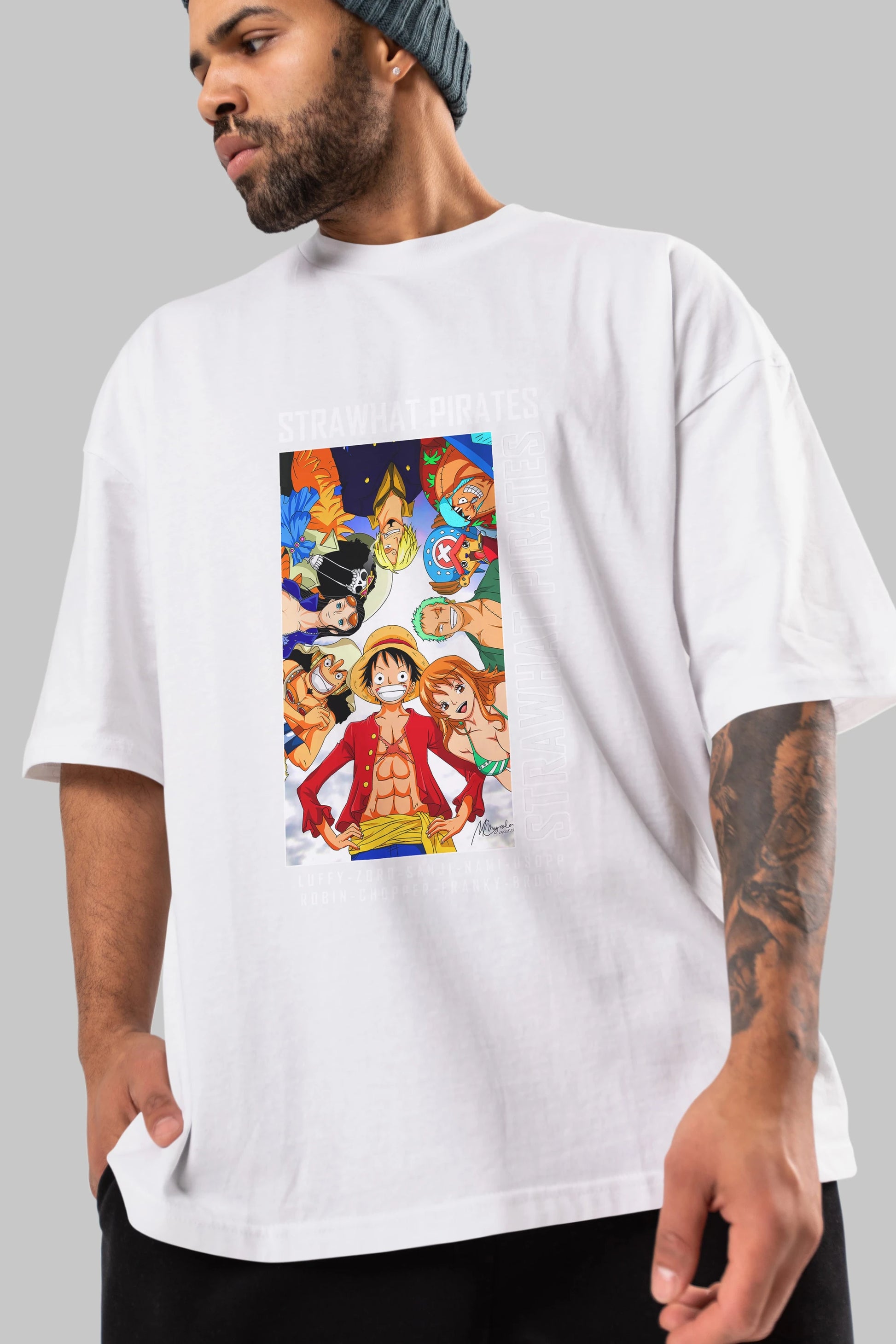 Luffy Strahwat Anime Ön Baskılı Oversize t-shirt Erkek Kadın Unisex