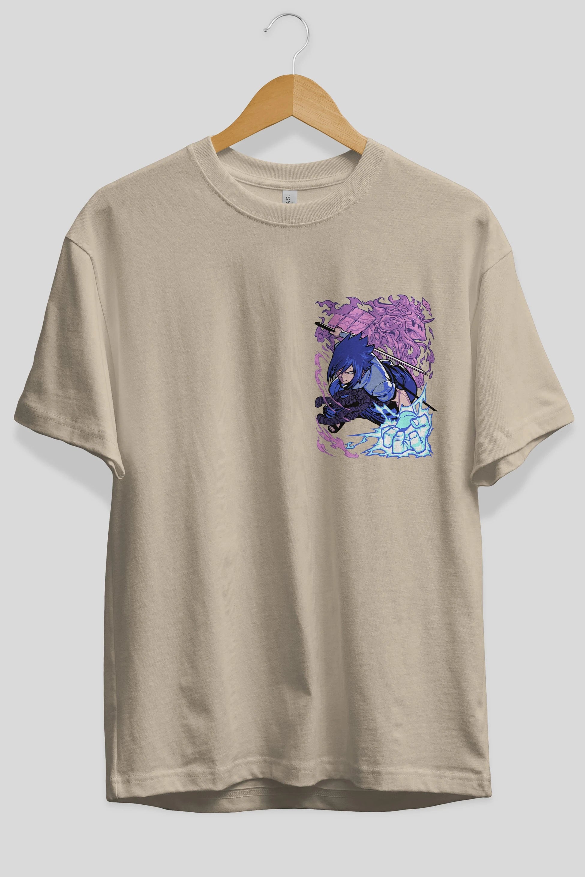 NARUTO SASUKE UCHIHA 2 Ön Sol Baskılı Oversize t-shirt Erkek Kadın Unisex %100 Pamuk Bisiklet Yaka tişort