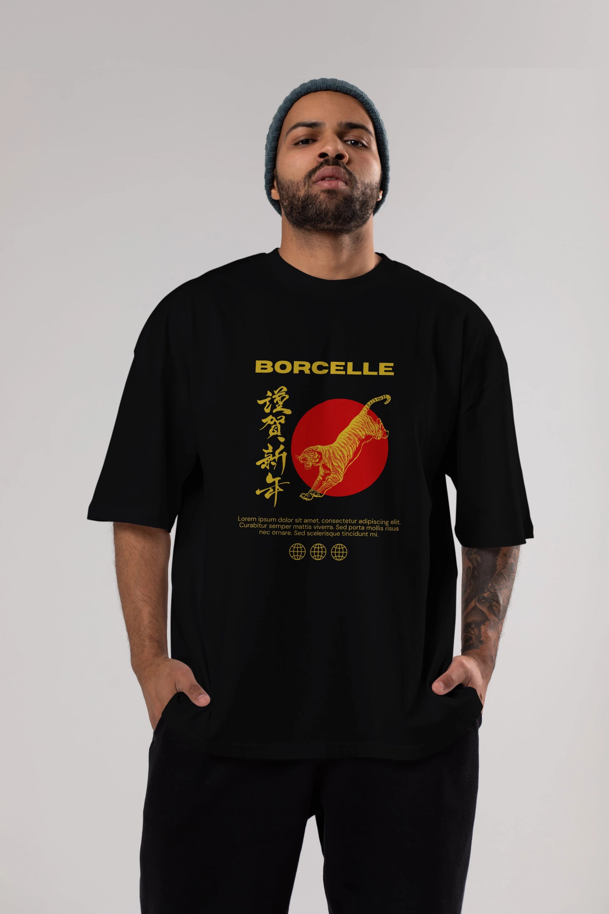 Borcelle Tiger Streetwear Ön Baskılı Oversize t-shirt Erkek Kadın Unisex