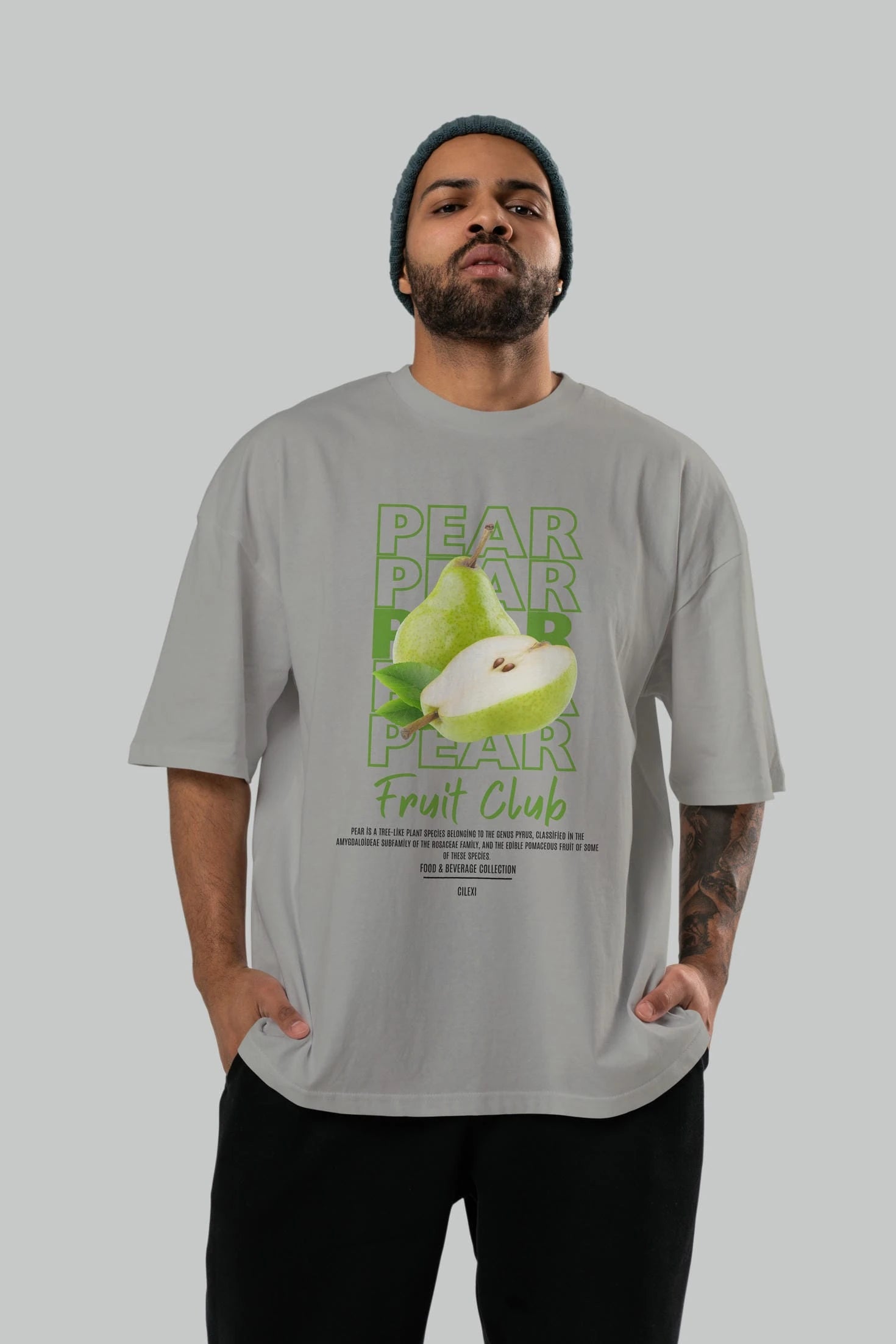 Pear Ön Baskılı Oversize t-shirt Erkek Kadın Pamuk Bisiklet Yaka tişort