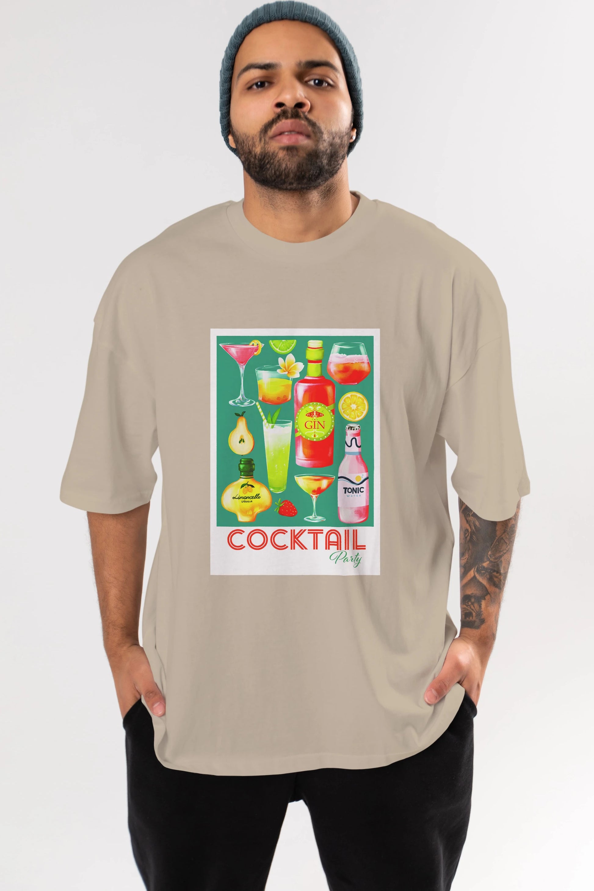 Cocktail Party 2 Ön Baskılı Oversize t-shirt Erkek Kadın Unisex %100 Pamuk Bisiklet Yaka tişort